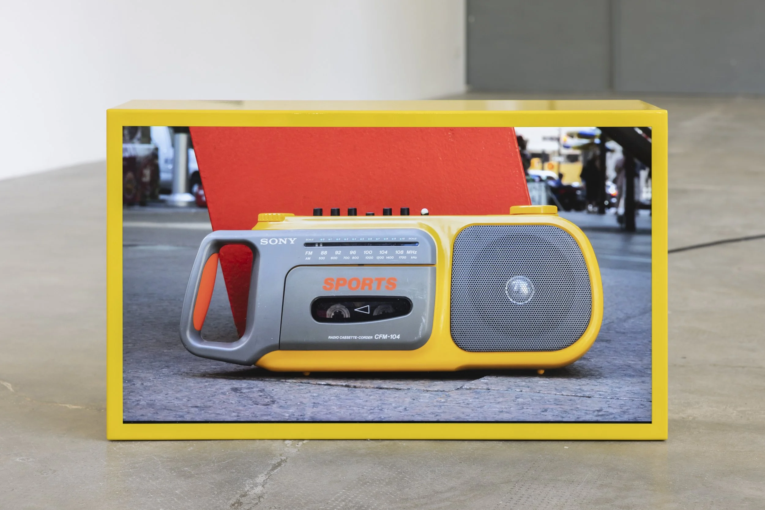 Cleveland’s Mix (The Quiet Touch), 2025 
Video, monitor, painted iron case, speakers, electronics 
17 × 29 × 8 in