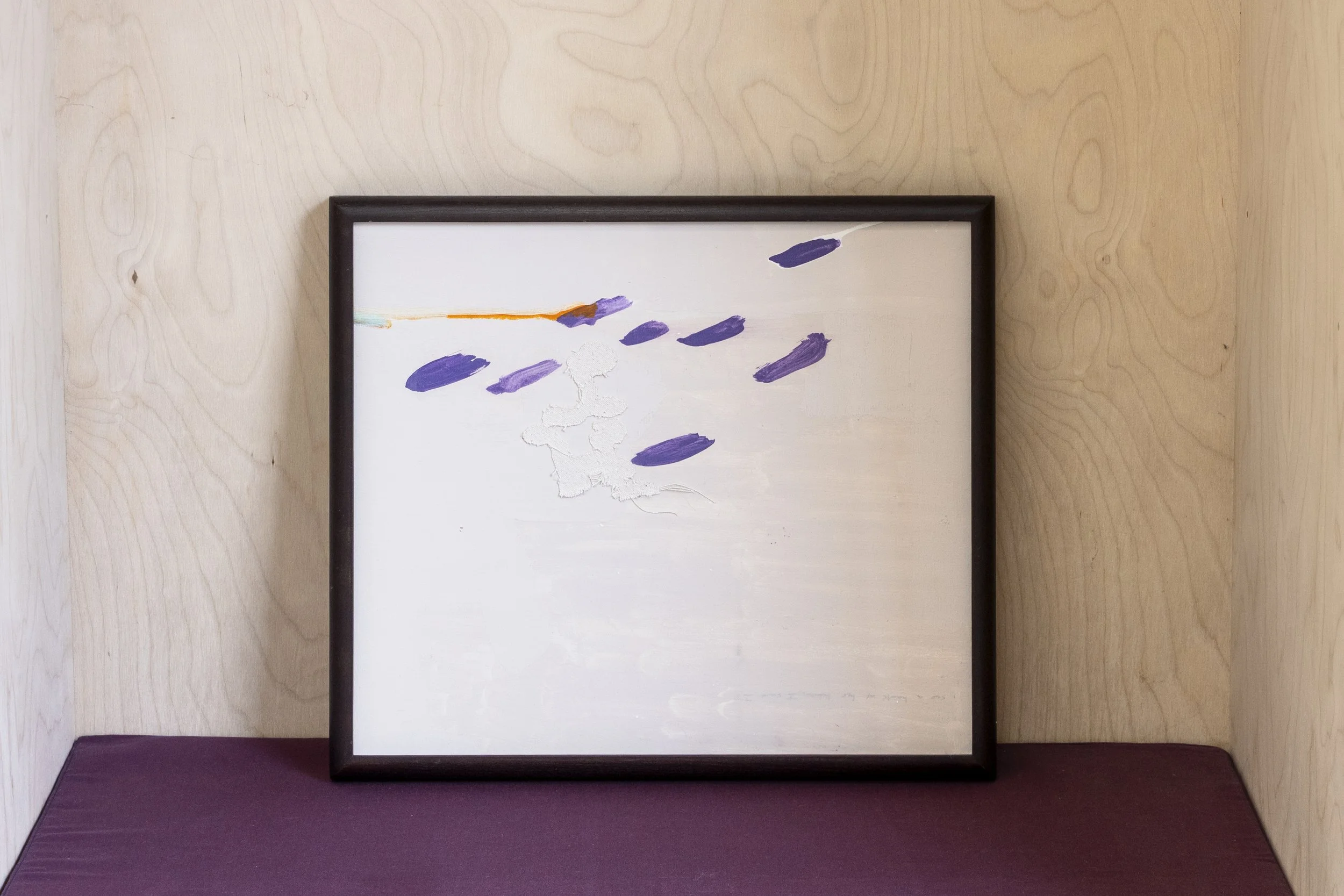 I saw a hawk with her babies, I saw 2, 2026
Flashe, acrylic, canvas on panel in artist's frame
13⅜ x 15¾ in