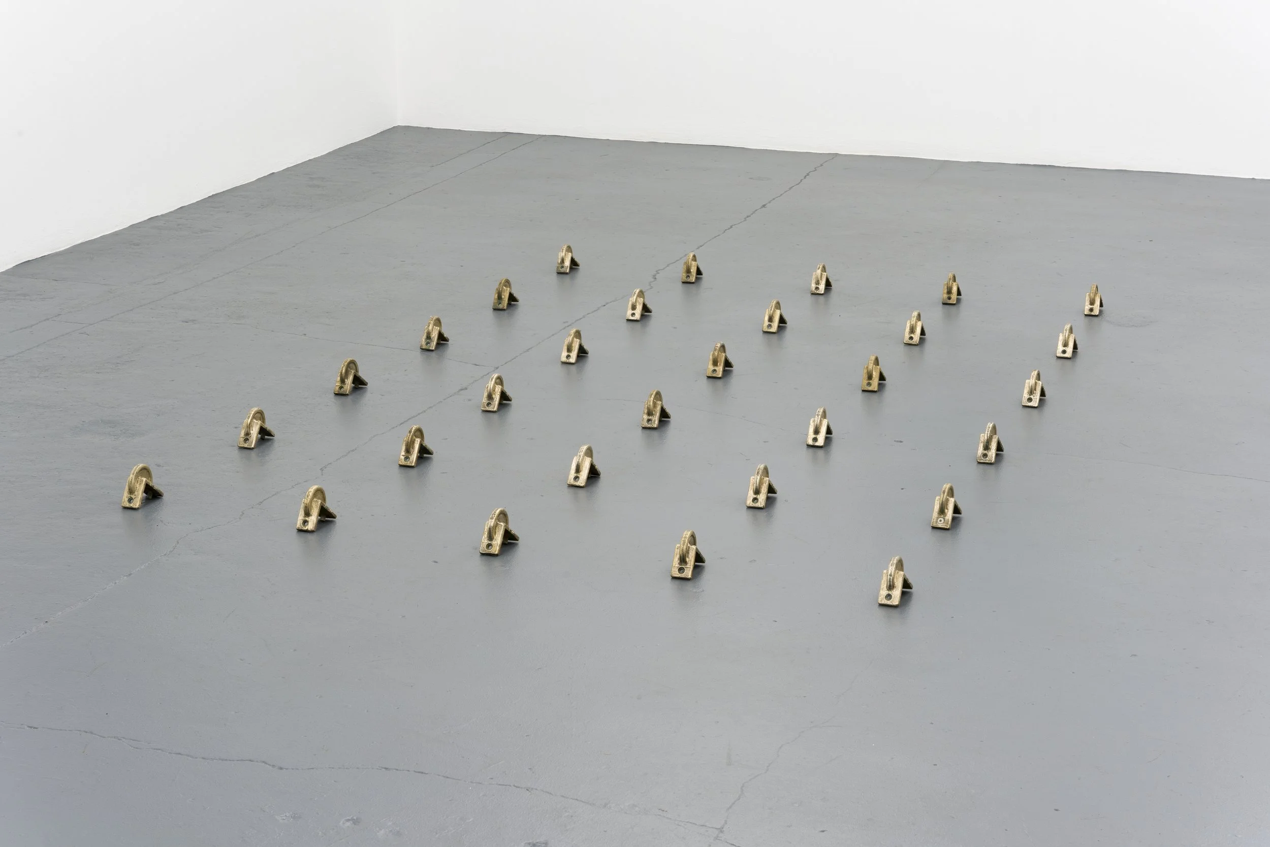 Loiter (Jamie), 2025
30 removed skatestoppers
4 x 3⅛ x 1⅛ in (each), 61⅛ x 99 x 3⅛ in (installed)