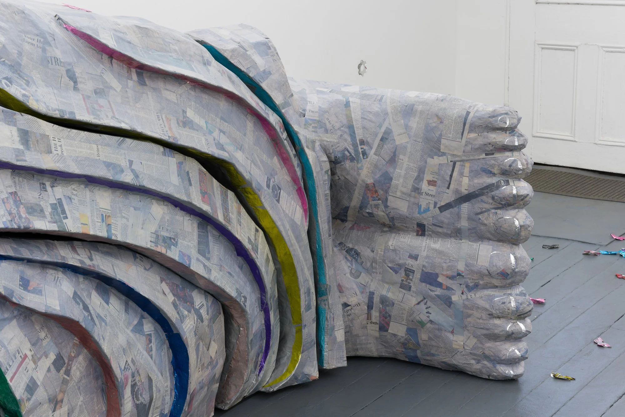 Parinirvana (rainbow body), 2025 (detail)
Papier-mâché, paint, mylar balloon
72 x 204 x 44 in