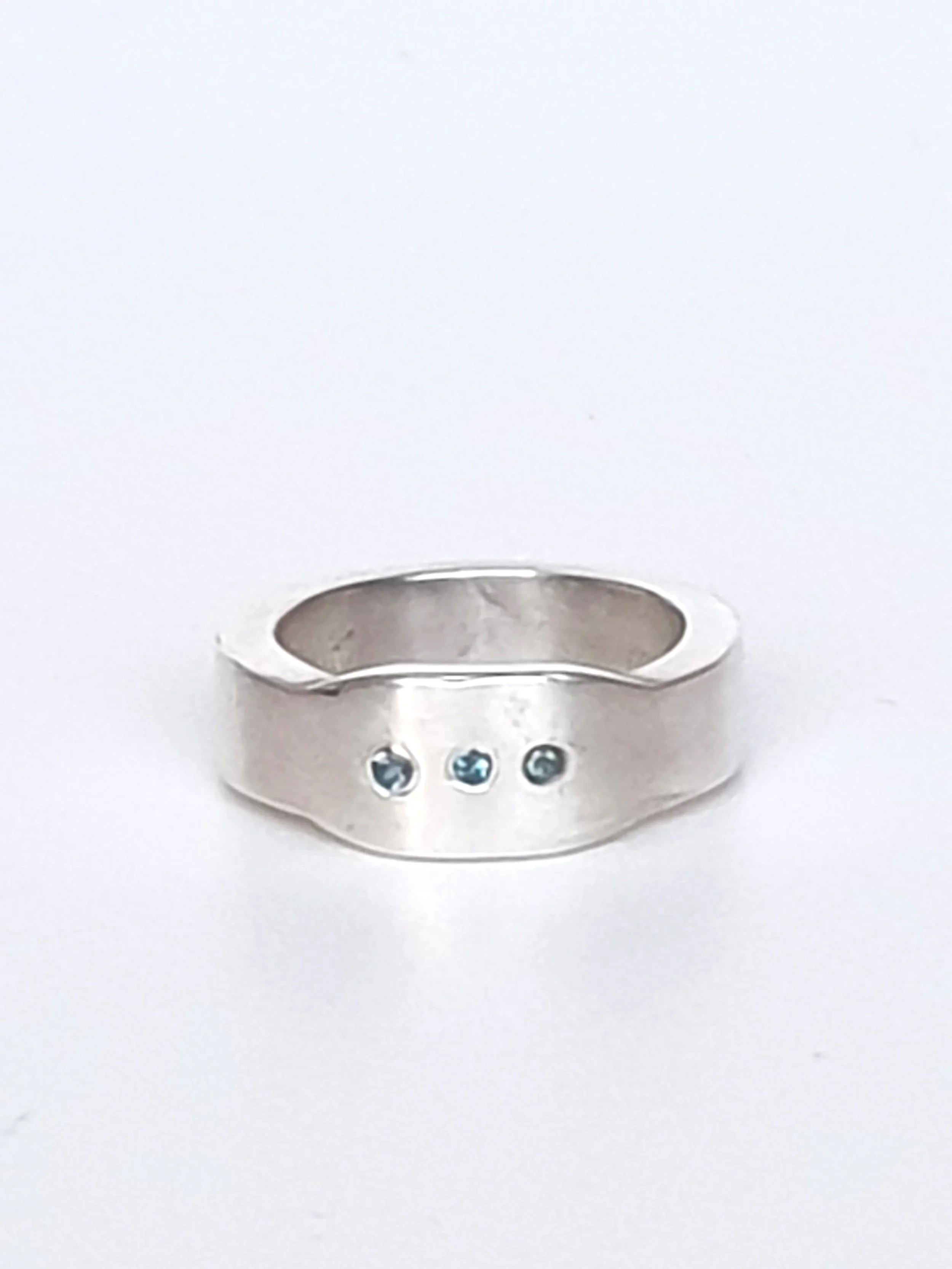 Silver Signet Ring with three London Blue Topaz gemstones