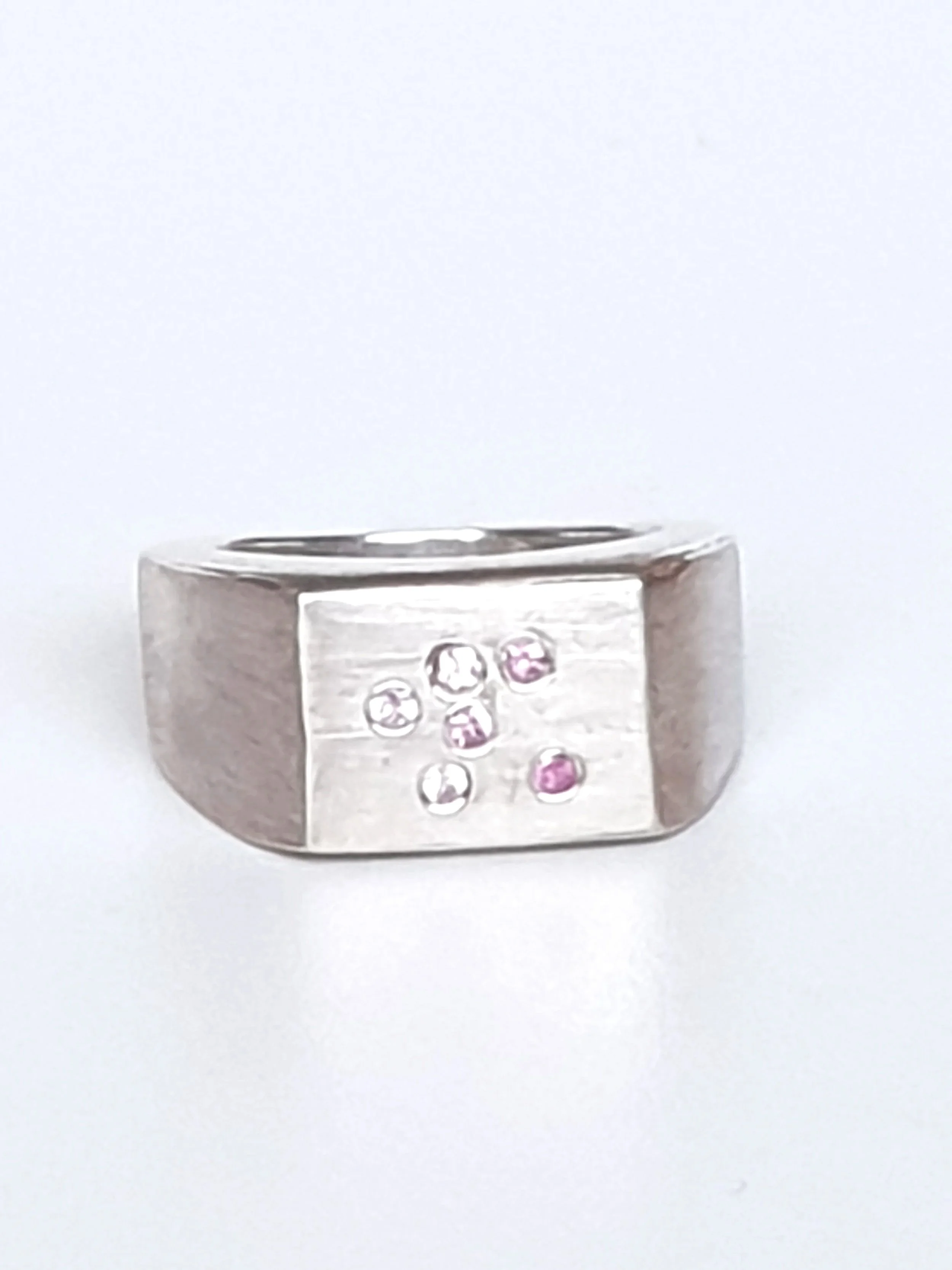Silver Signet Ring with six Pink Sapphires