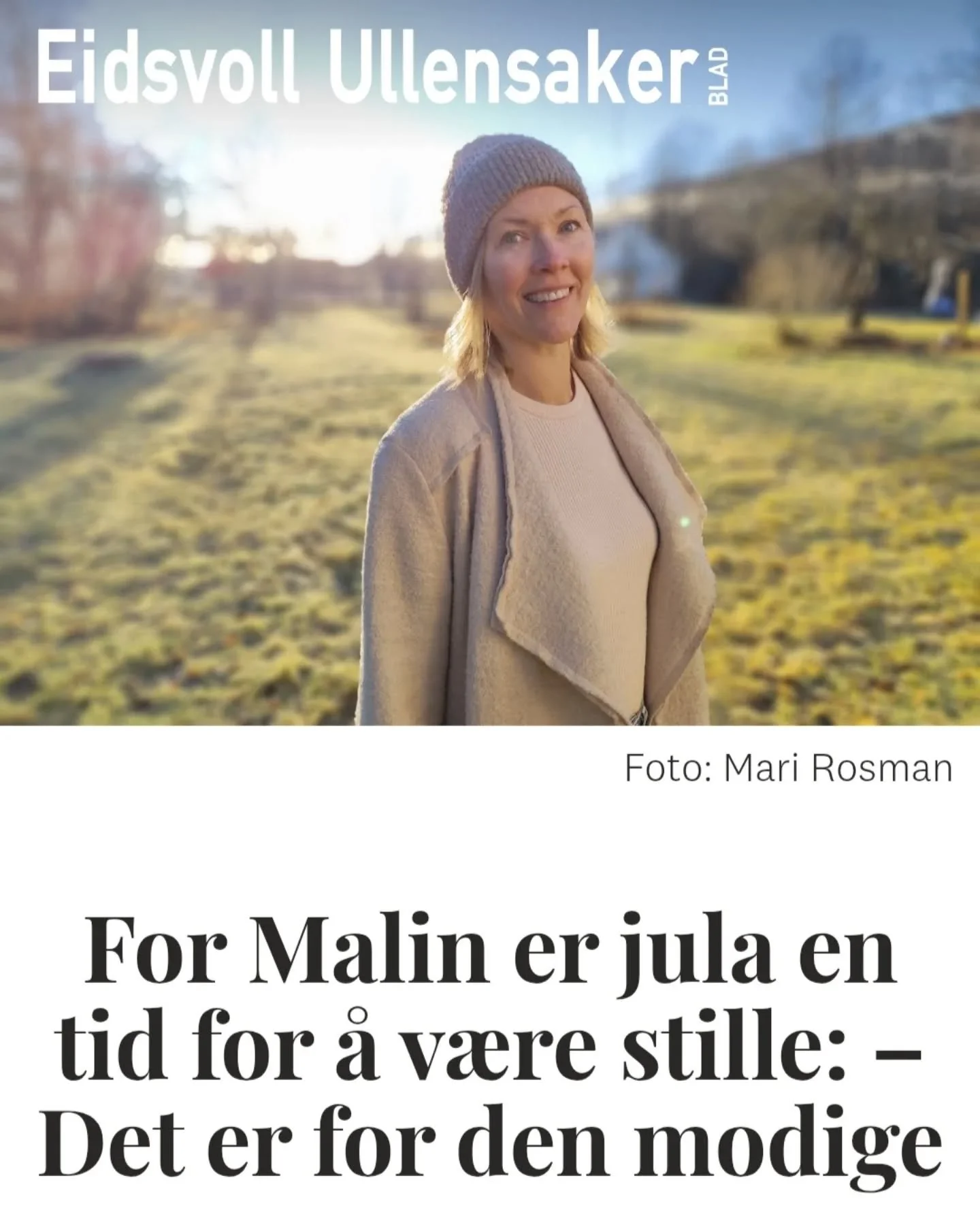 Det er alltid hyggelig med oppmerksomhet i lokalmilj&oslash;et. Tusen takk til journalist, Mari i lokalavisa EUB, som laget en veldig fin artikkel om meg og stillhet, med spesielt fokus p&aring; stillhet i h&oslash;ytiden. 

Her er et lite utkast fra
