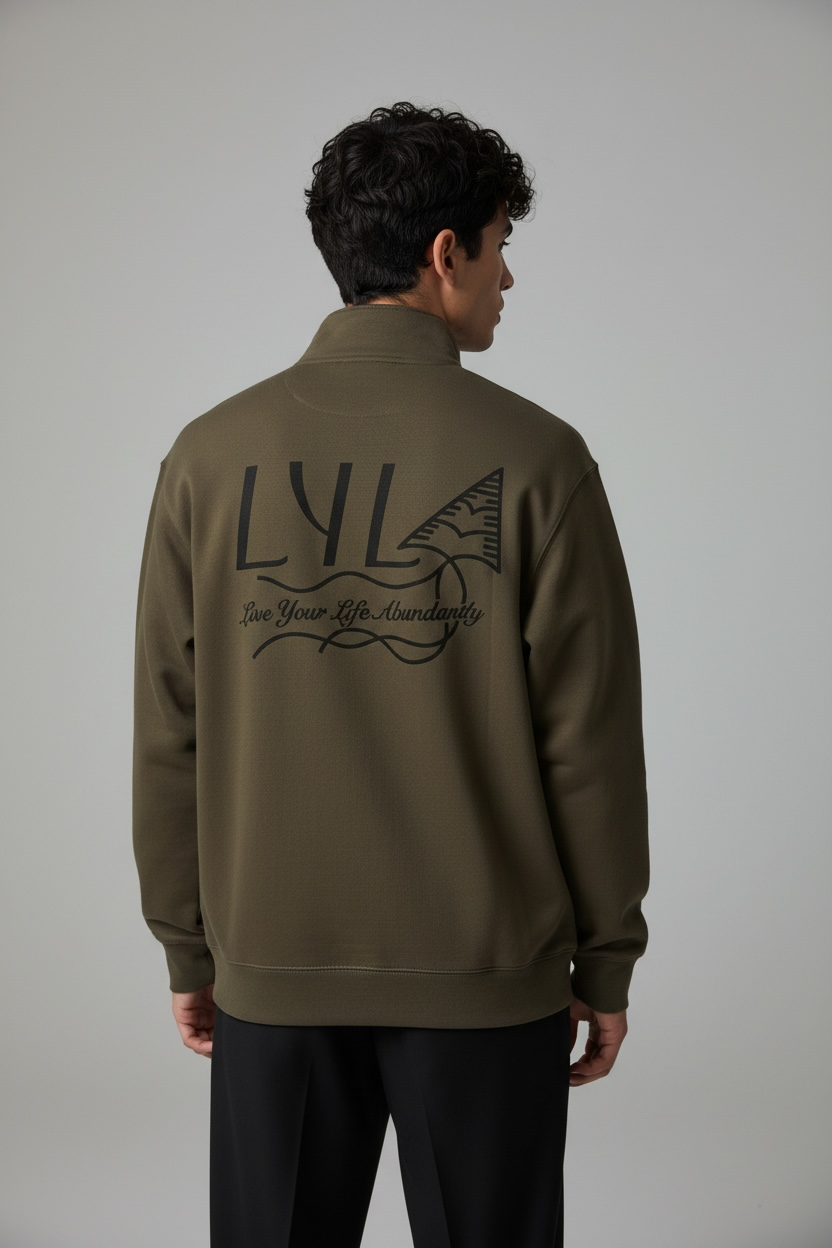 Olive Lux Patched Quarter Zip Sweater
