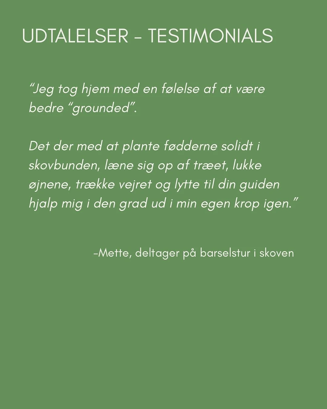 Varme ord fra dejlige mennesker💌

&Oslash;nsker du at booke en 1-1 session eller en gruppe session med mig naturen, eller vil du gerne h&oslash;re mere om mine forl&oslash;b og events? 

S&aring; send mig en besked eller l&aelig;s mere p&aring; min 