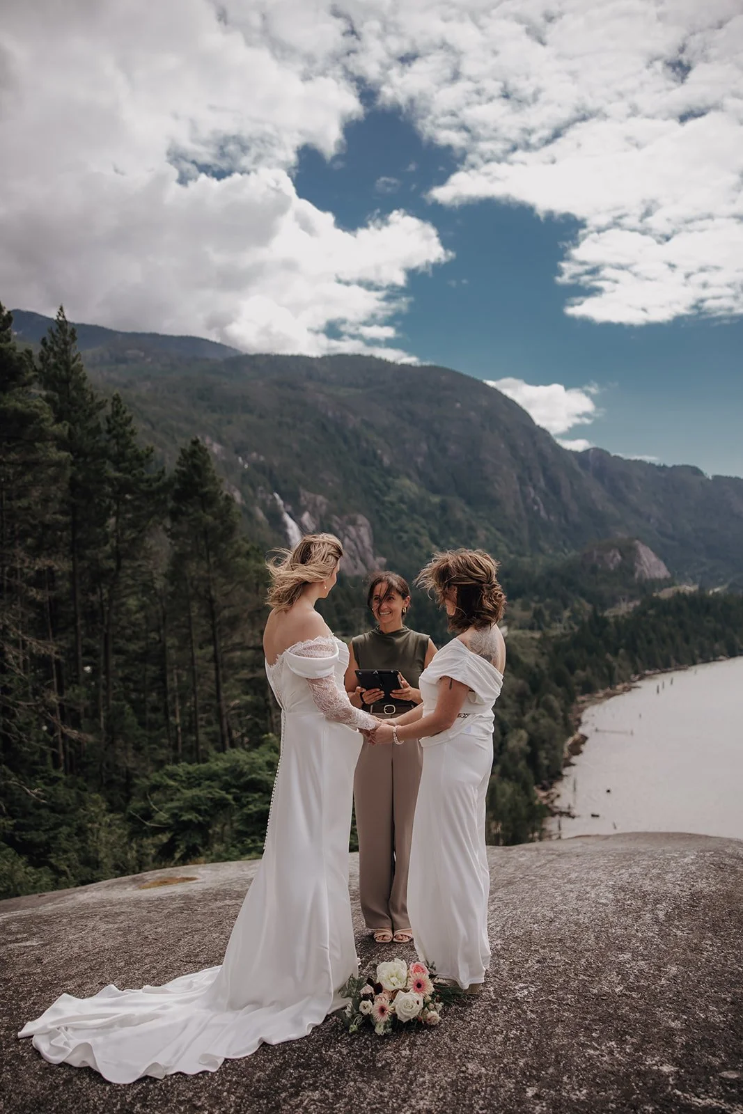 A couple eloping on a mountaintop