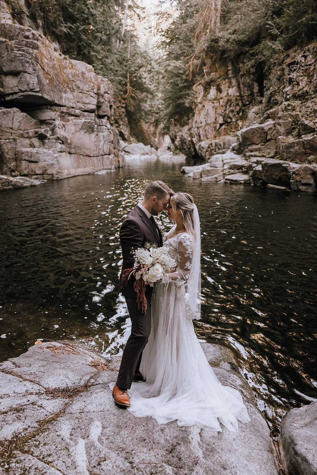 A couple locking eyes during their elopement in Powell River, BC