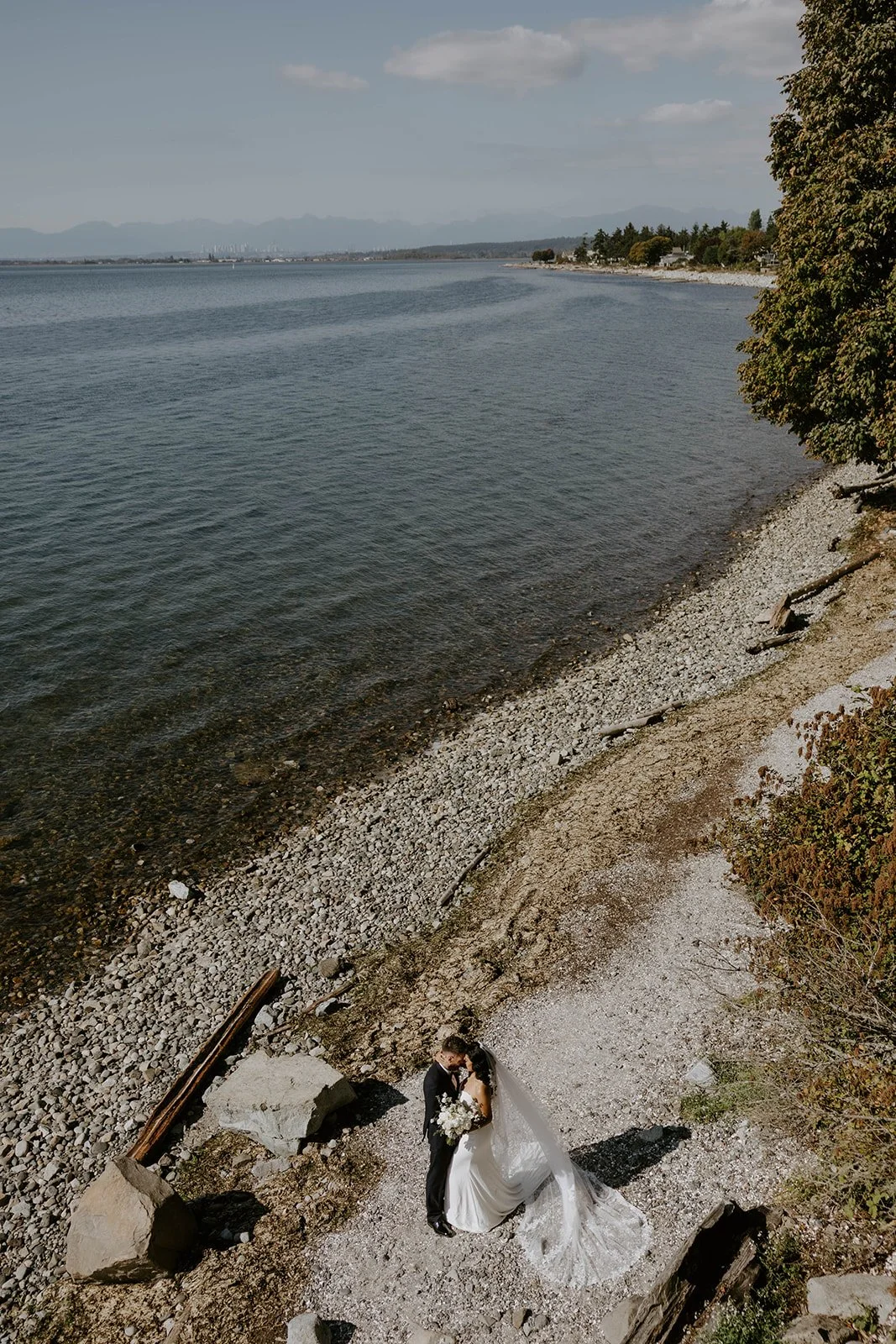 Couple portraits on a quiet beach in South Surrey