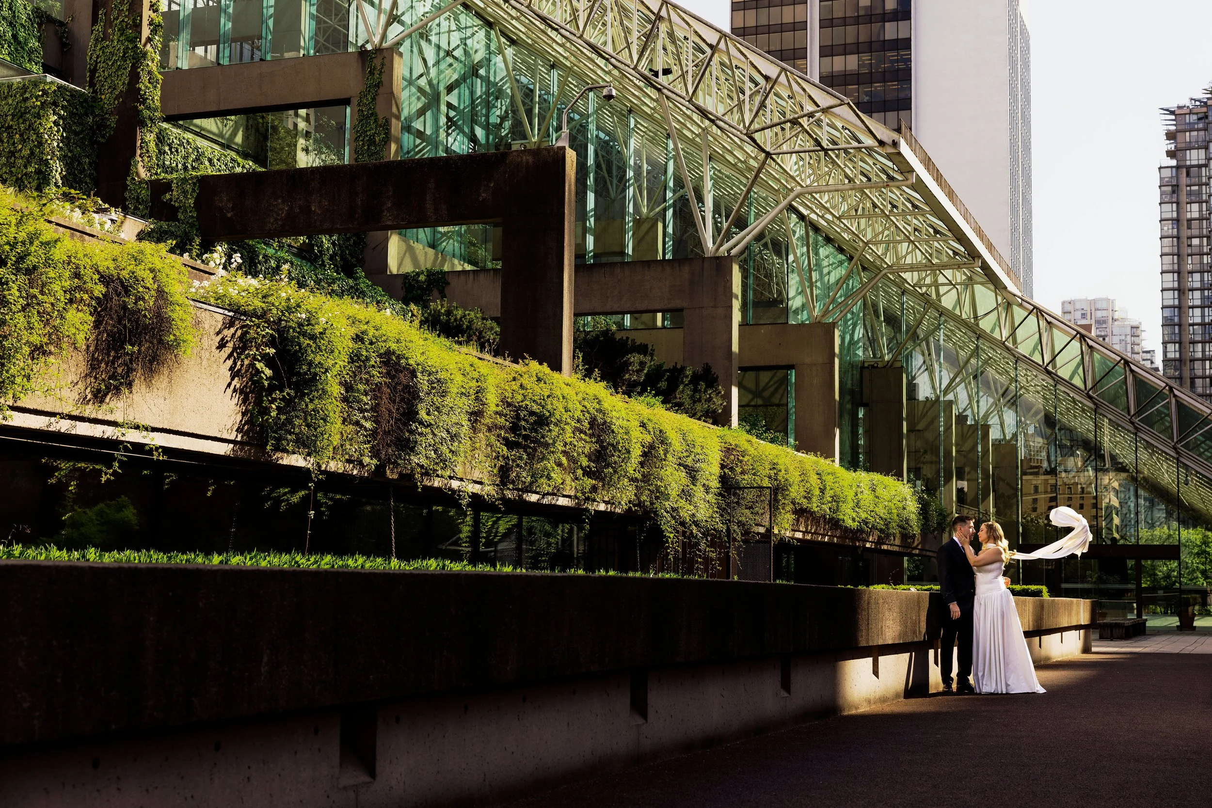 A bride and groom in West Vancouver during their elopement