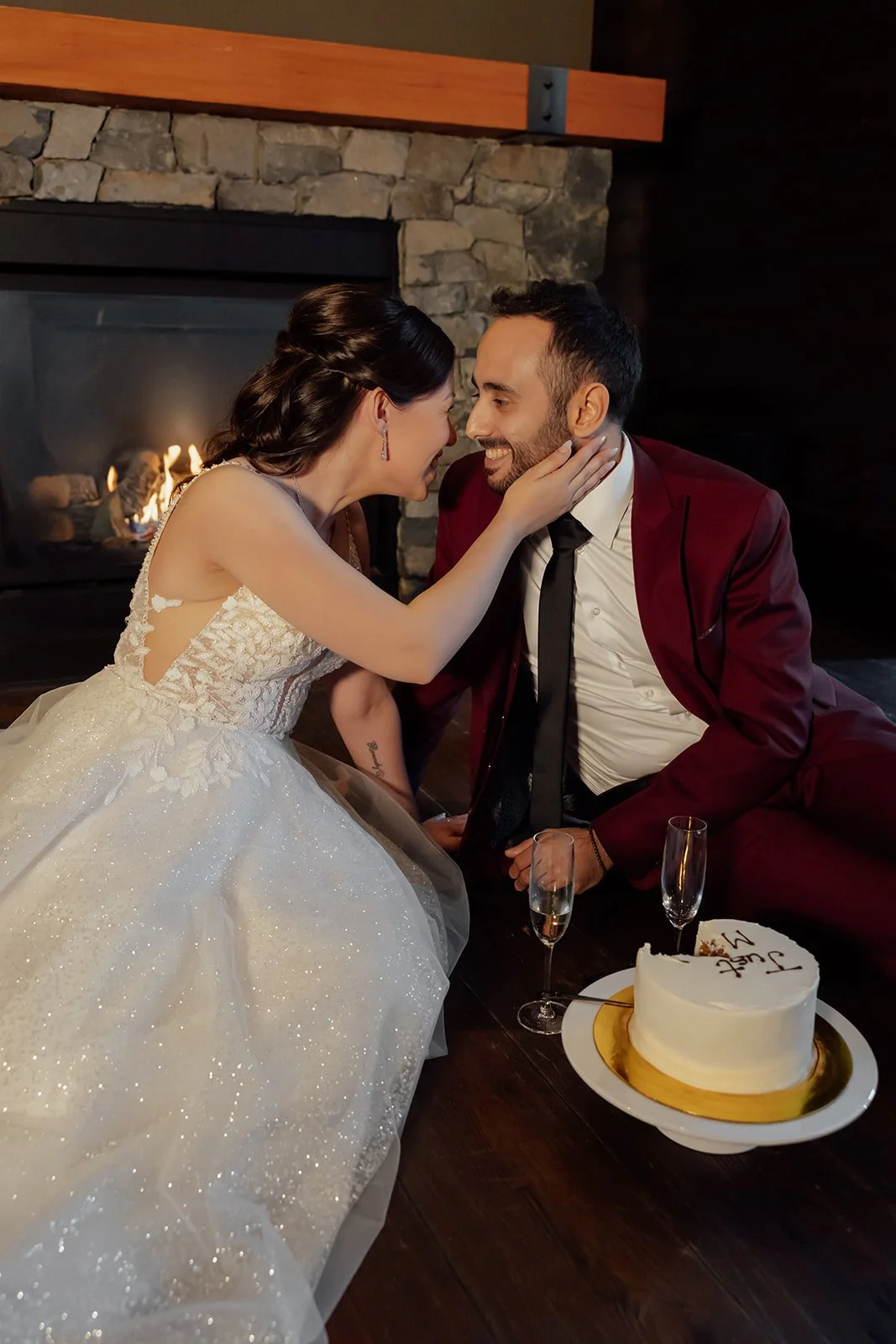 A bride and groom eloping at the Library Room at Nita Lake Lodge