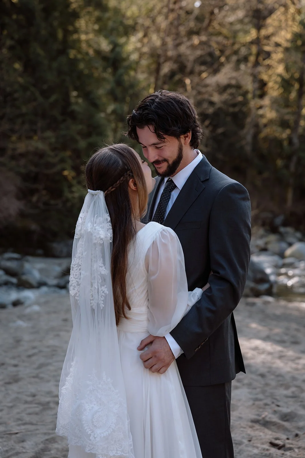 Gazing into each others eyes and their Golden Ears Elopement