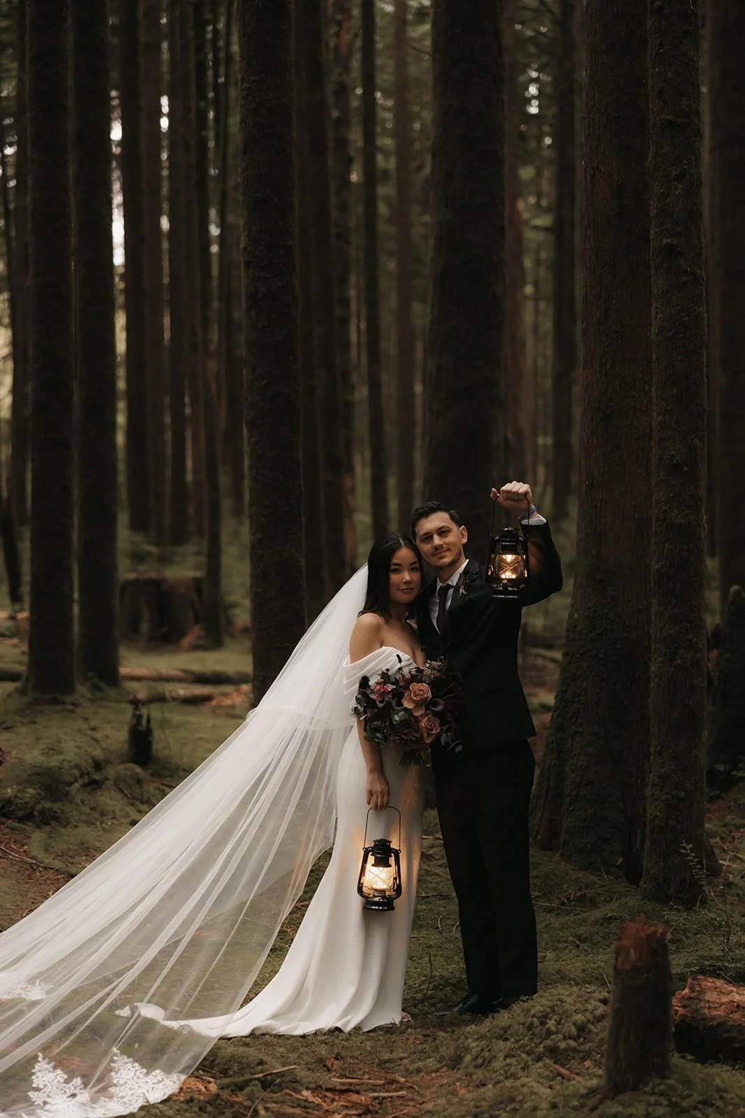 Scenic energy during a forest elopement