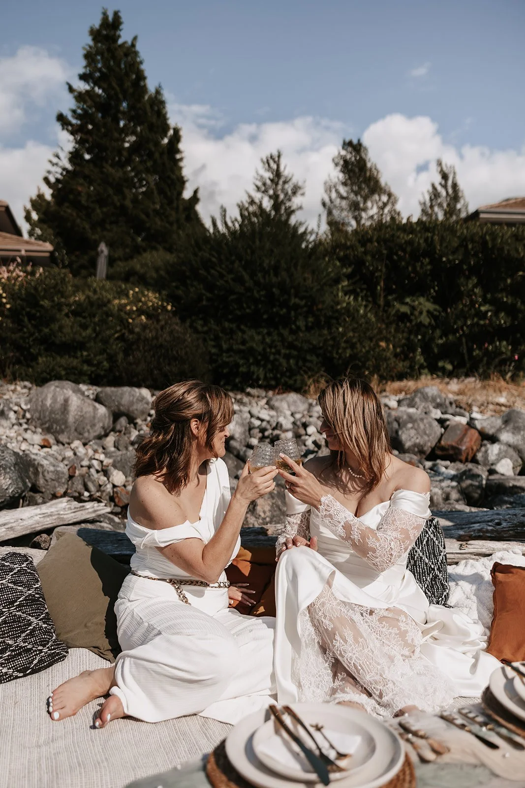 A happy couple clinking their glasses after their BC elopement
