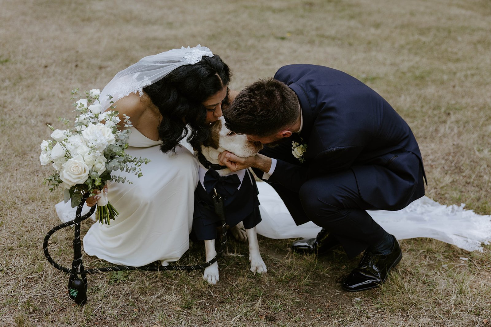 Rescue dog in a suit as ring bearer at a South Surrey elopement