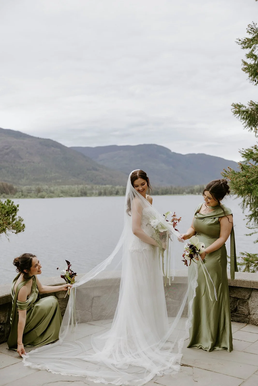 A bride and her bride's maids standing in Stone Circle in Whistler, BC
