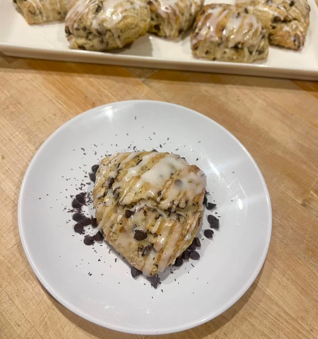 New scone flavor is in the case! 

Stop in and try a Chocolate chip banana bread scone today! 🍌🍫