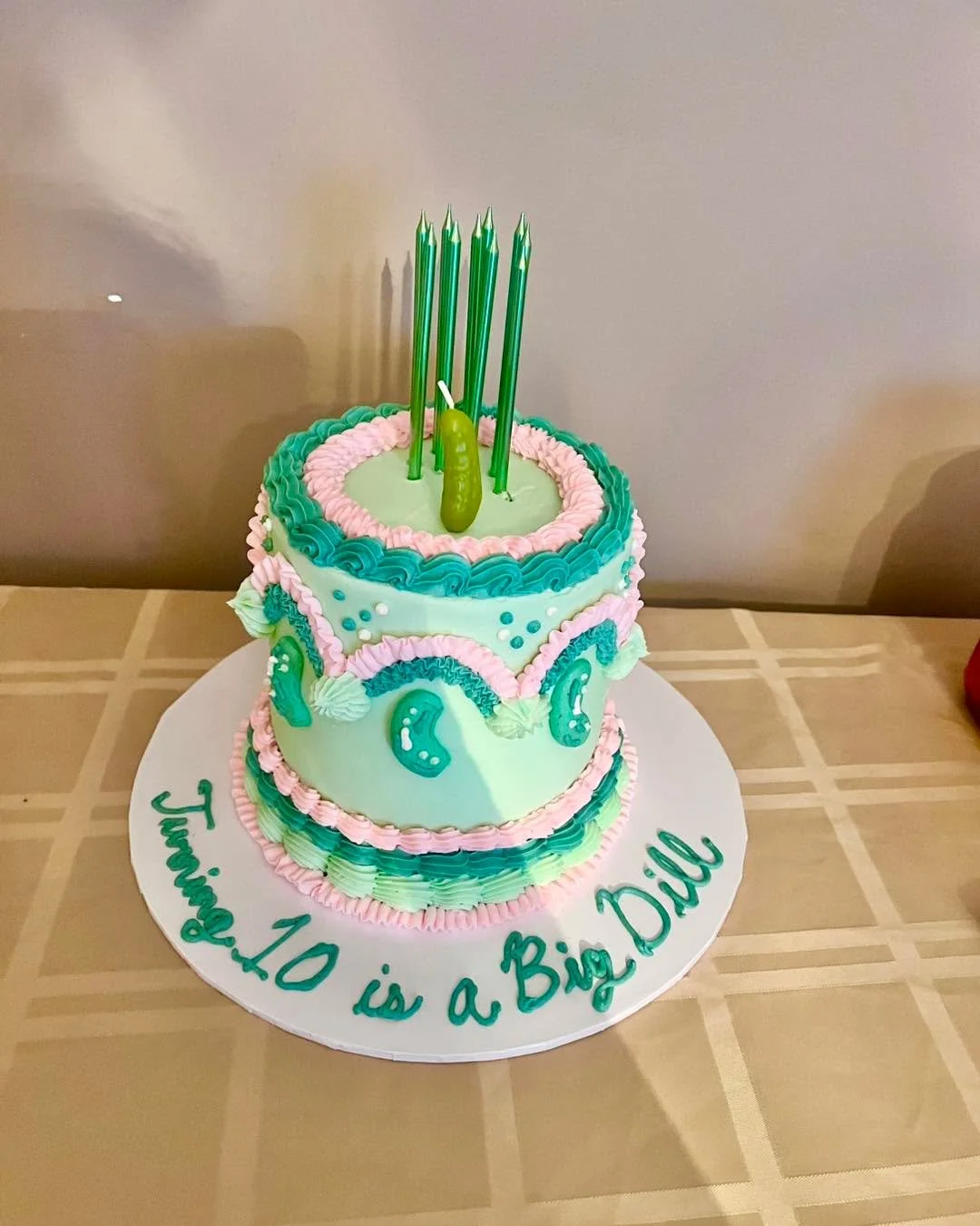I made a second cake for my kids actual birthday. She&rsquo;s obviously a big lover of pickles 🥒🥒