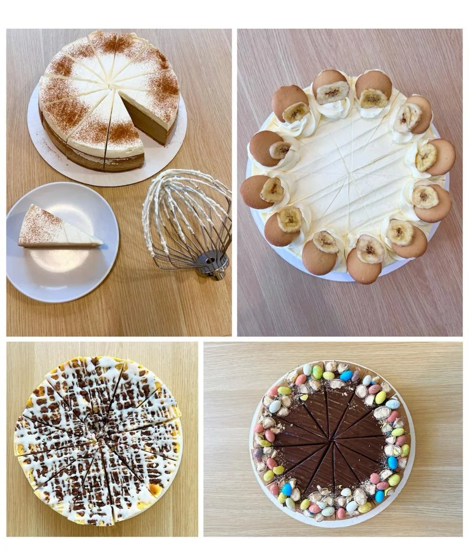 We have some pretty delicious cheesecakes in the case today. Swing by and give one a try! Open today from 8:45-5:30 to all your baked goods needs! 🍪🍕🥪🧁

Cinnamon Bun
Banana Puddin
Miel
Robin Egg Whopper