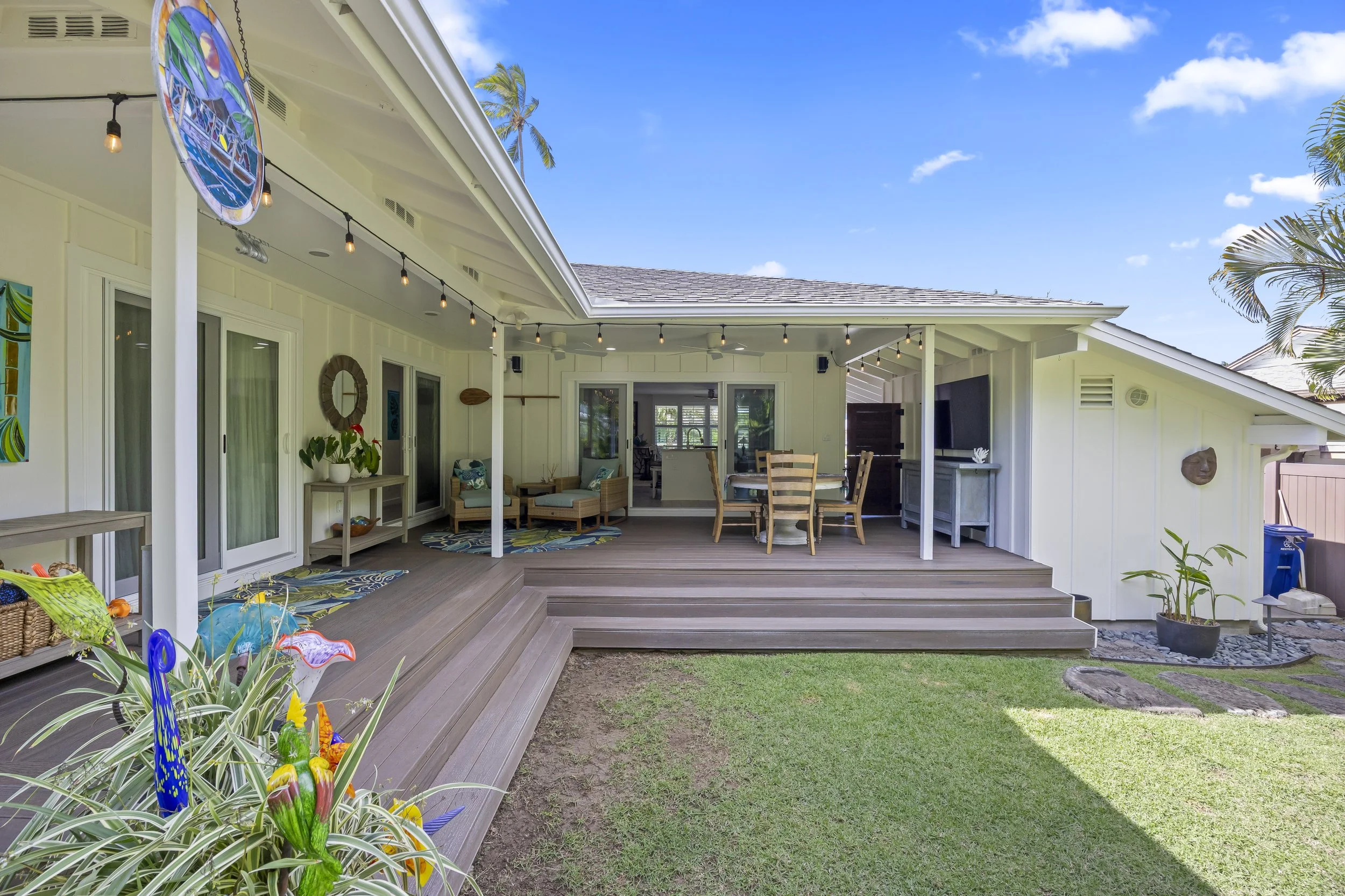 Covered lanai finished with low-maintenance Trex decking 