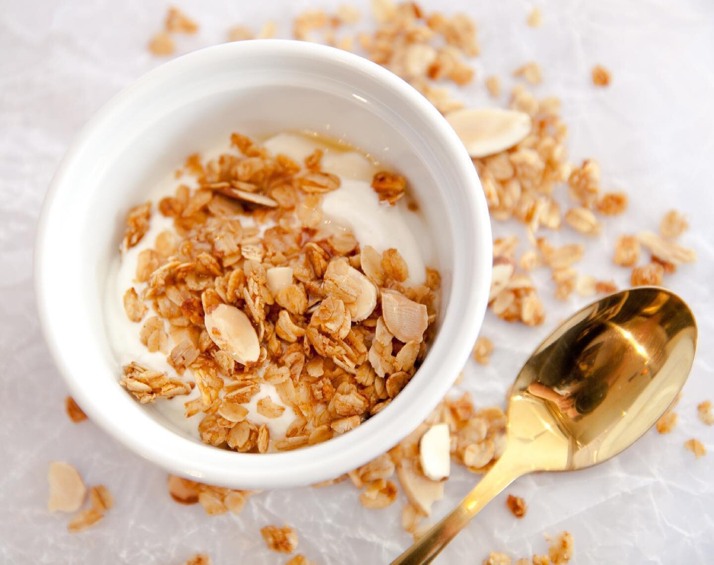 &bull;&bull;Almond Maple Granola&bull;&bull;
This granola is such a great staple to have in your pantry! I eat it almost every morning with my homemade yogurt. It&rsquo;s not too sweet (like I feel like some granola is), easy to make, and is SO much 