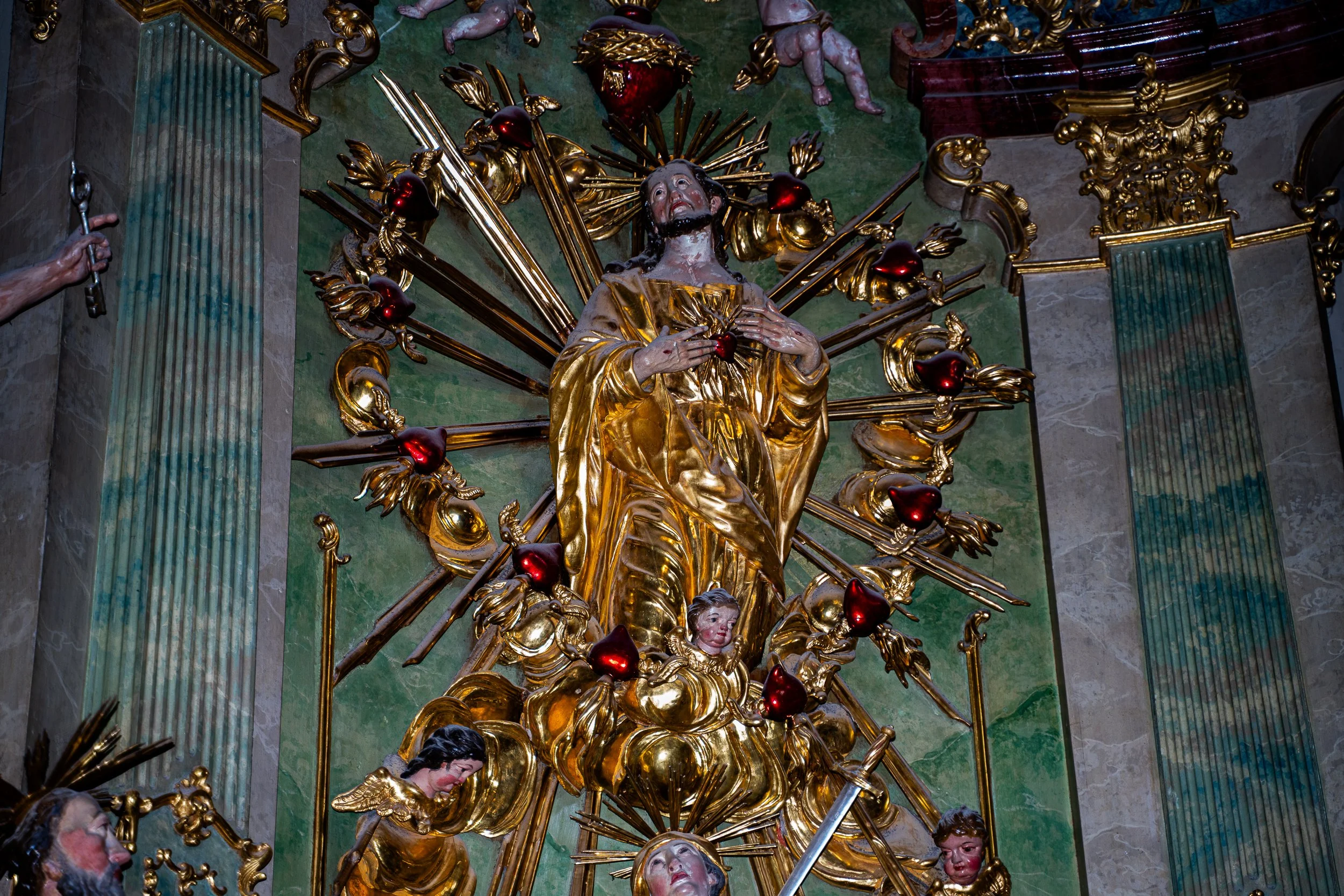Gilded Central European Baroque statue carved from wood in Tihany Abbey