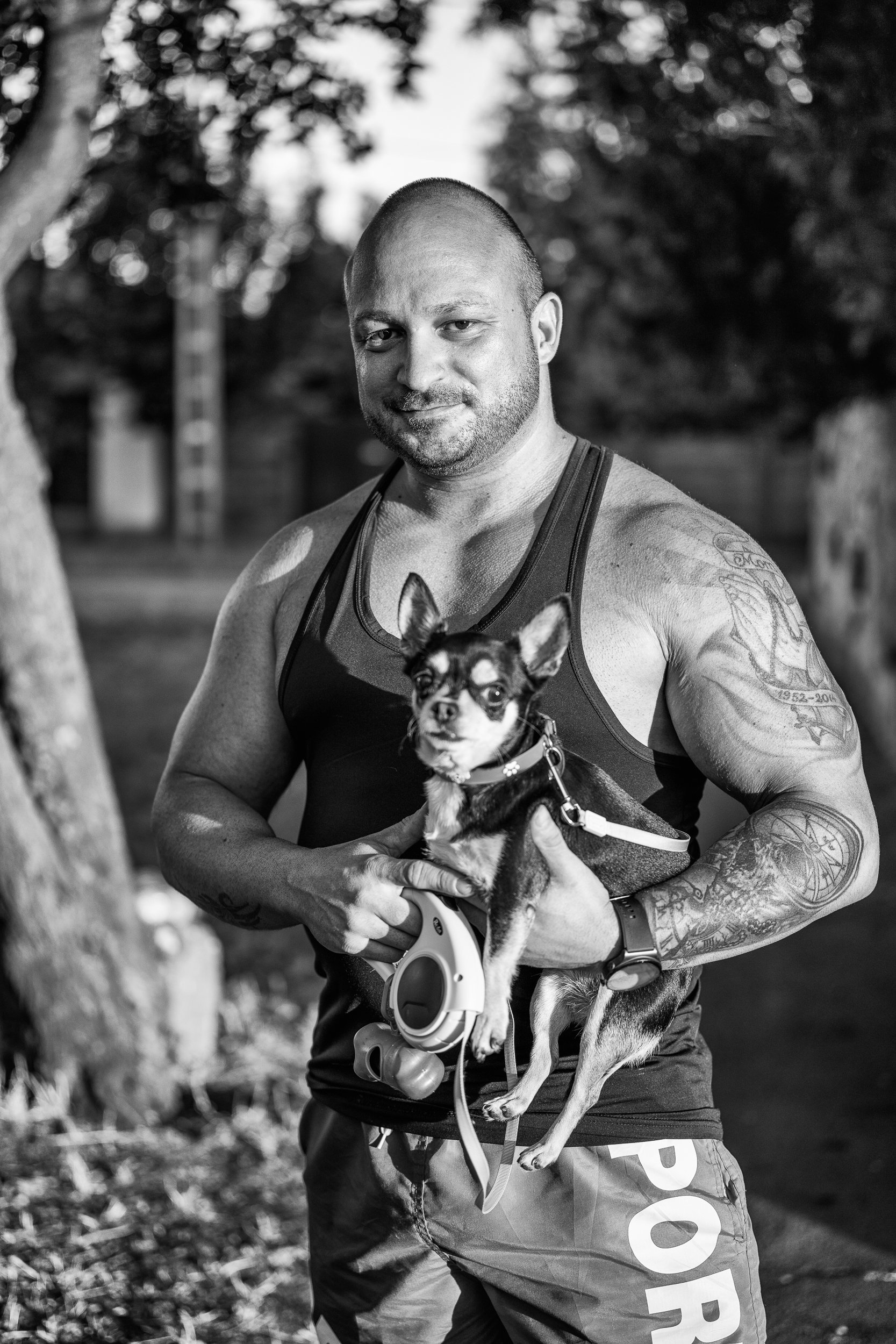 A man with his Chihuahua dog. 2025.