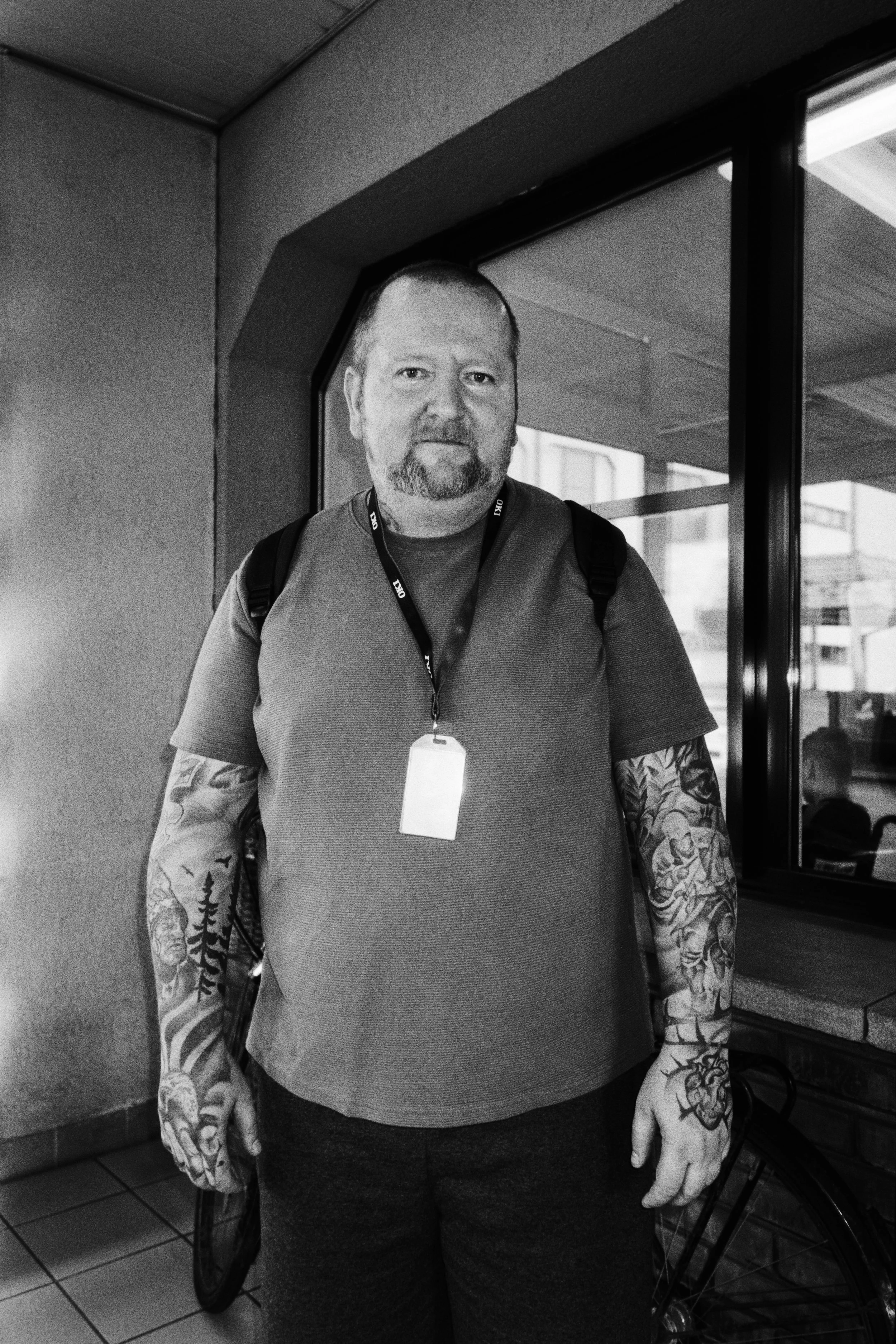 Portrait of István, a patient porter, after his shift before leaving for home. 2026.