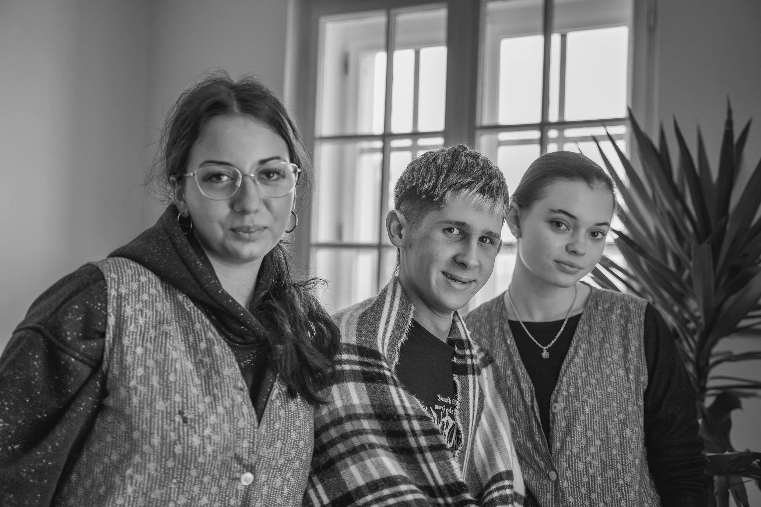 Portrait of Sára, Dominik and Dóra, who are studying painting at a church school. 2025.