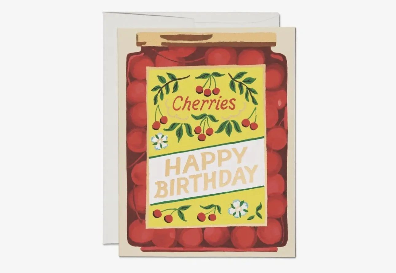 Jar of Cherries Birthday Greeting Card