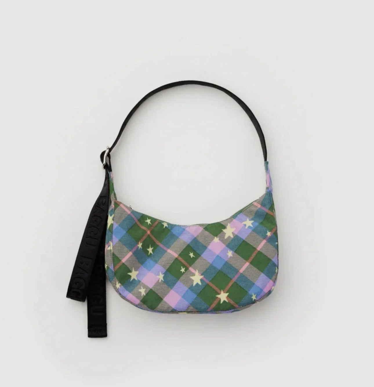 Baggu Small Crescent Bag Green Star Plaid