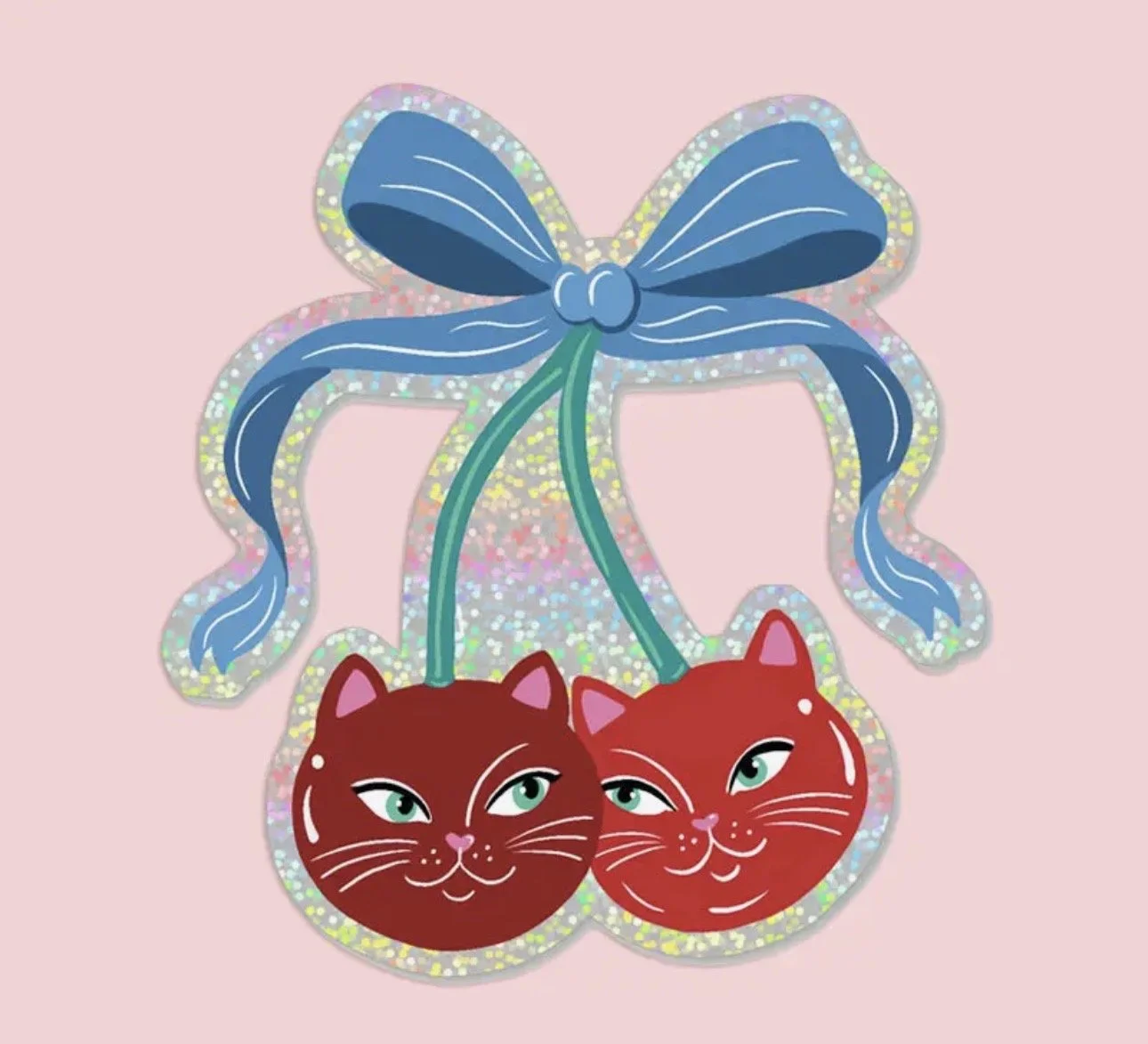 Kitty Cherries Glitter Sticker