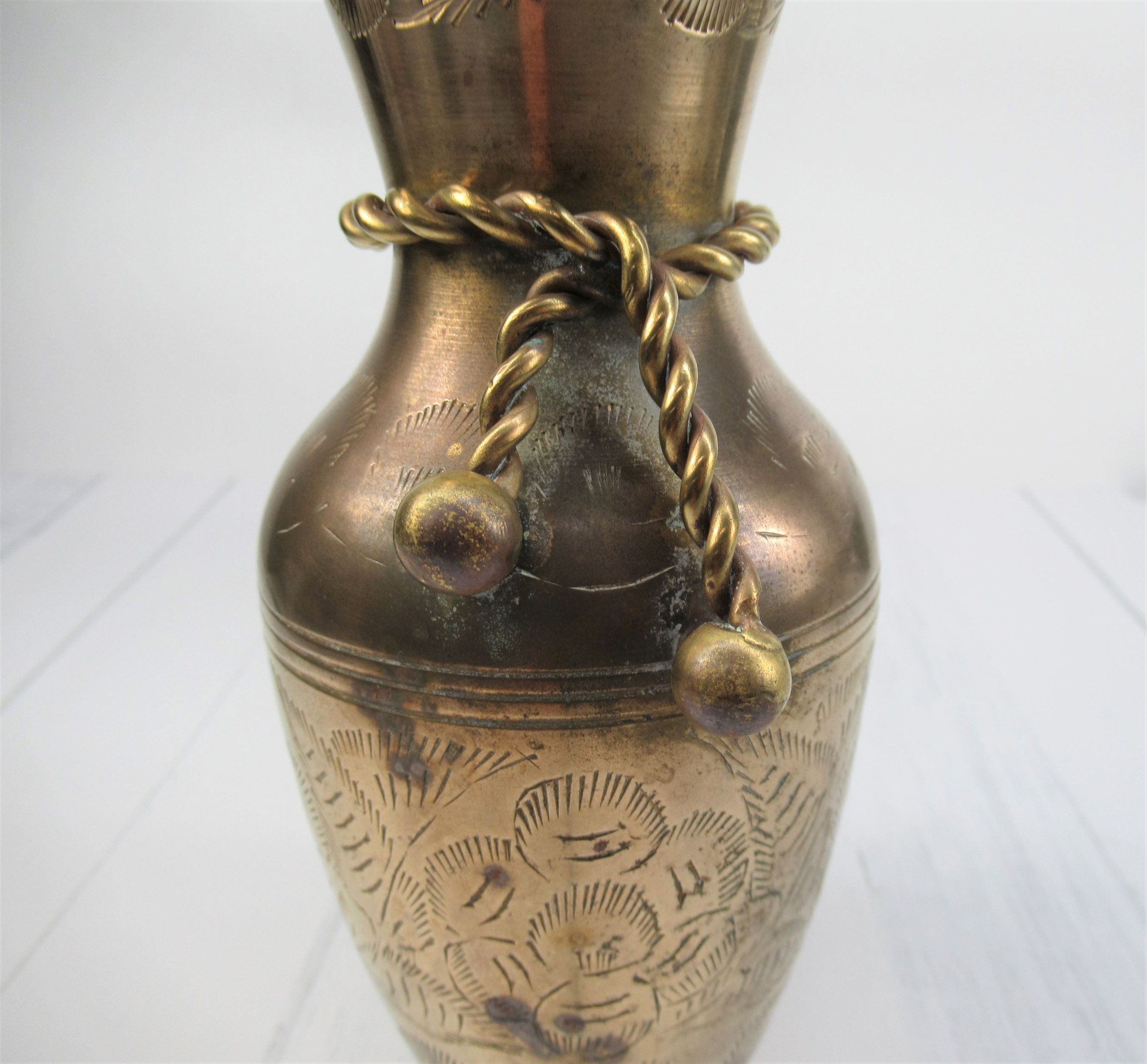 Vintage Indian Brass Enamel Etched Vase. — Rosie's Vintage & Nik Naks