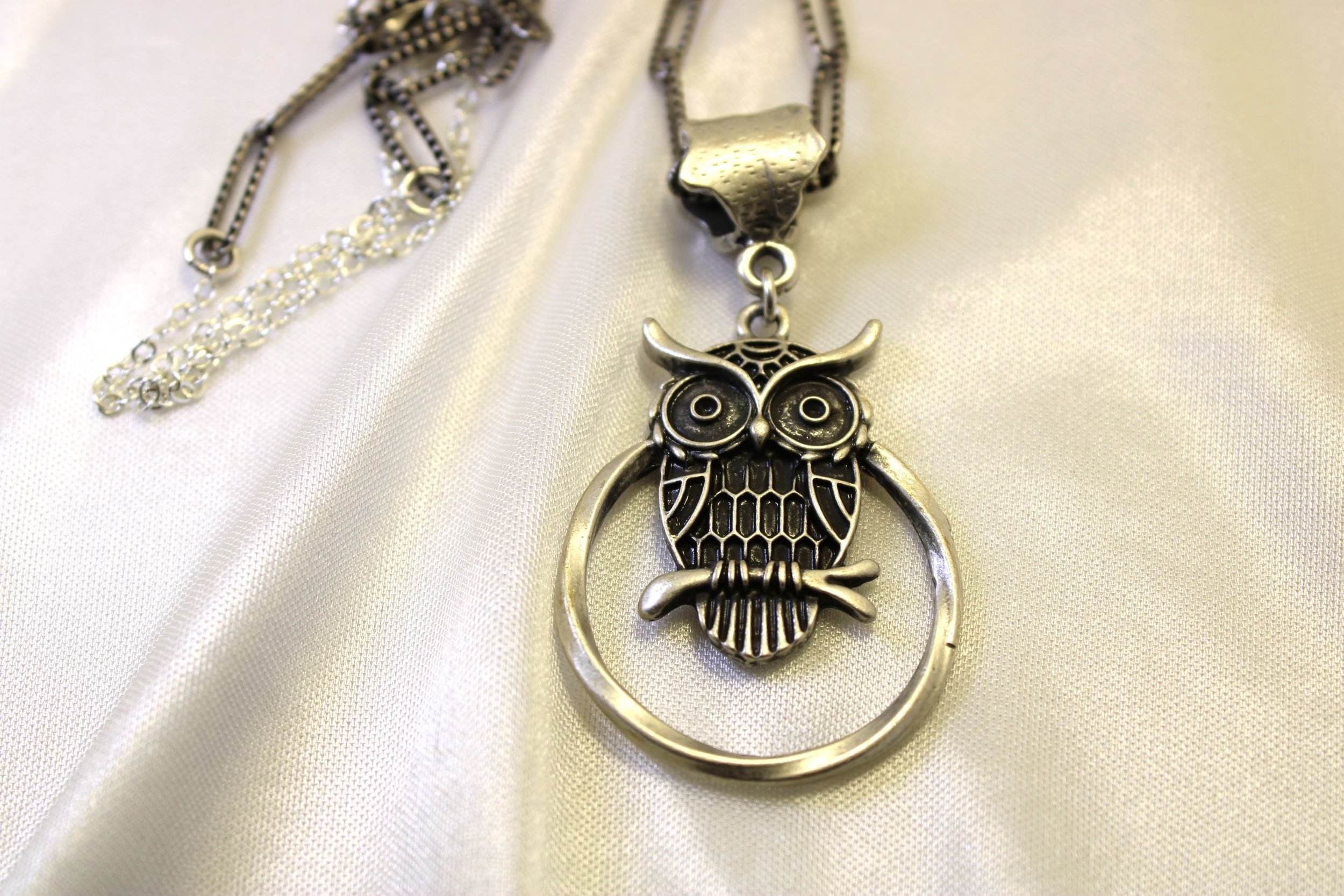 Handcrafted Silver Plated Turkish Silver Owl Charm Necklace.