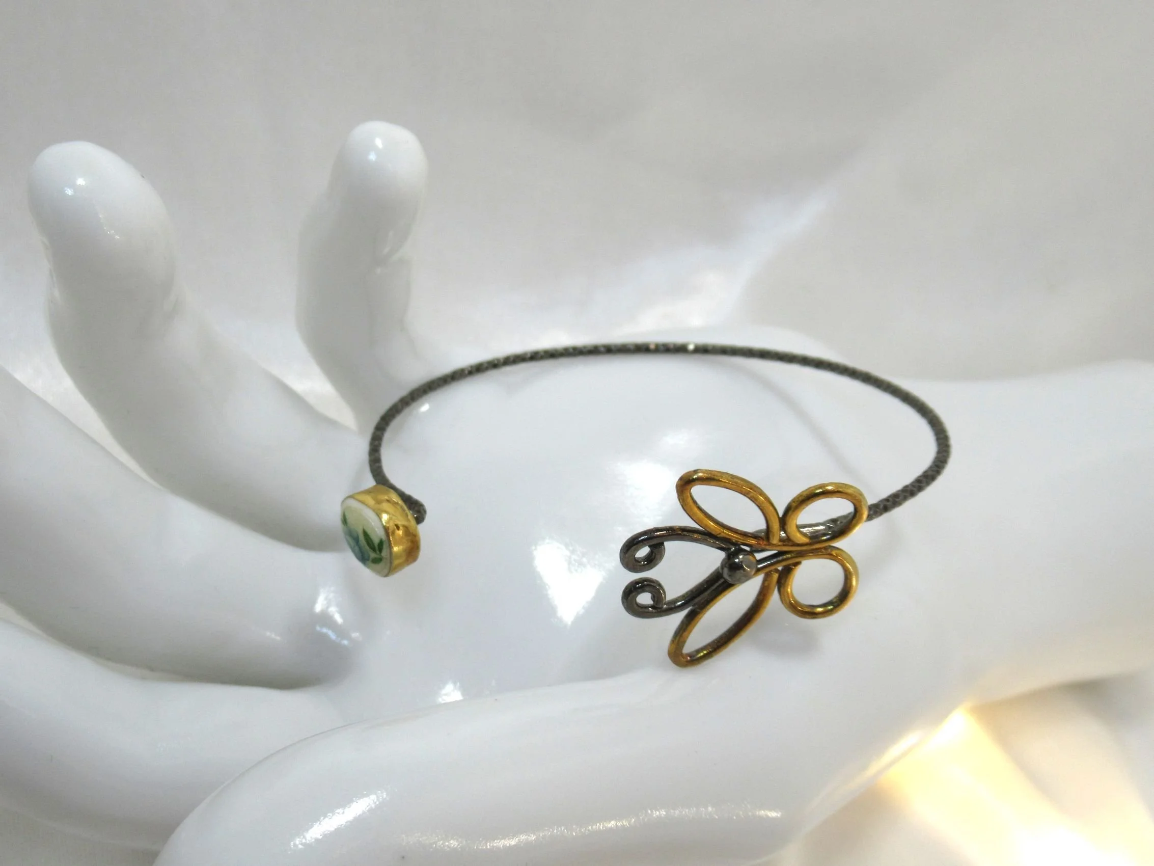 Rosies Vintage and Nik Naks Handcrafted Vintage Limoges 925 Sterling Silver Butterfly Cuff Bracelet