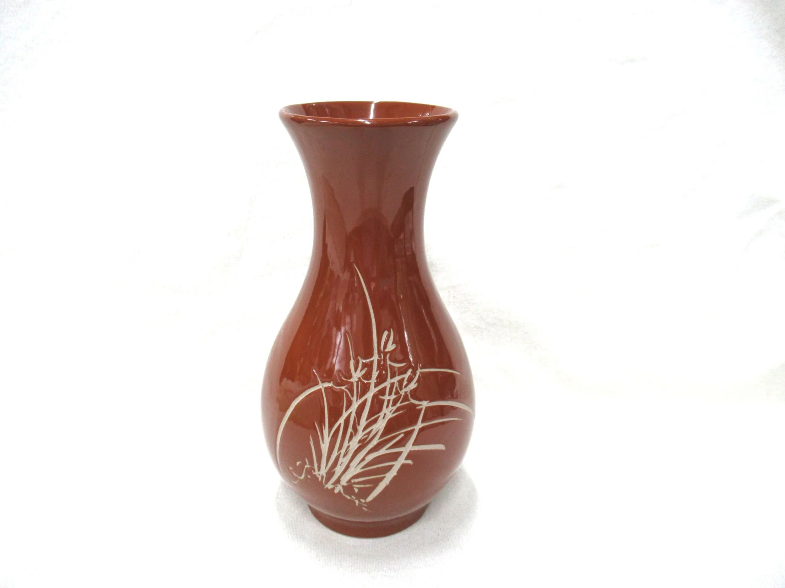 Rosies Vintage and Nik Naks Vintage Pottery Studio Art Brown Ceramic Etched Grassed Vase.