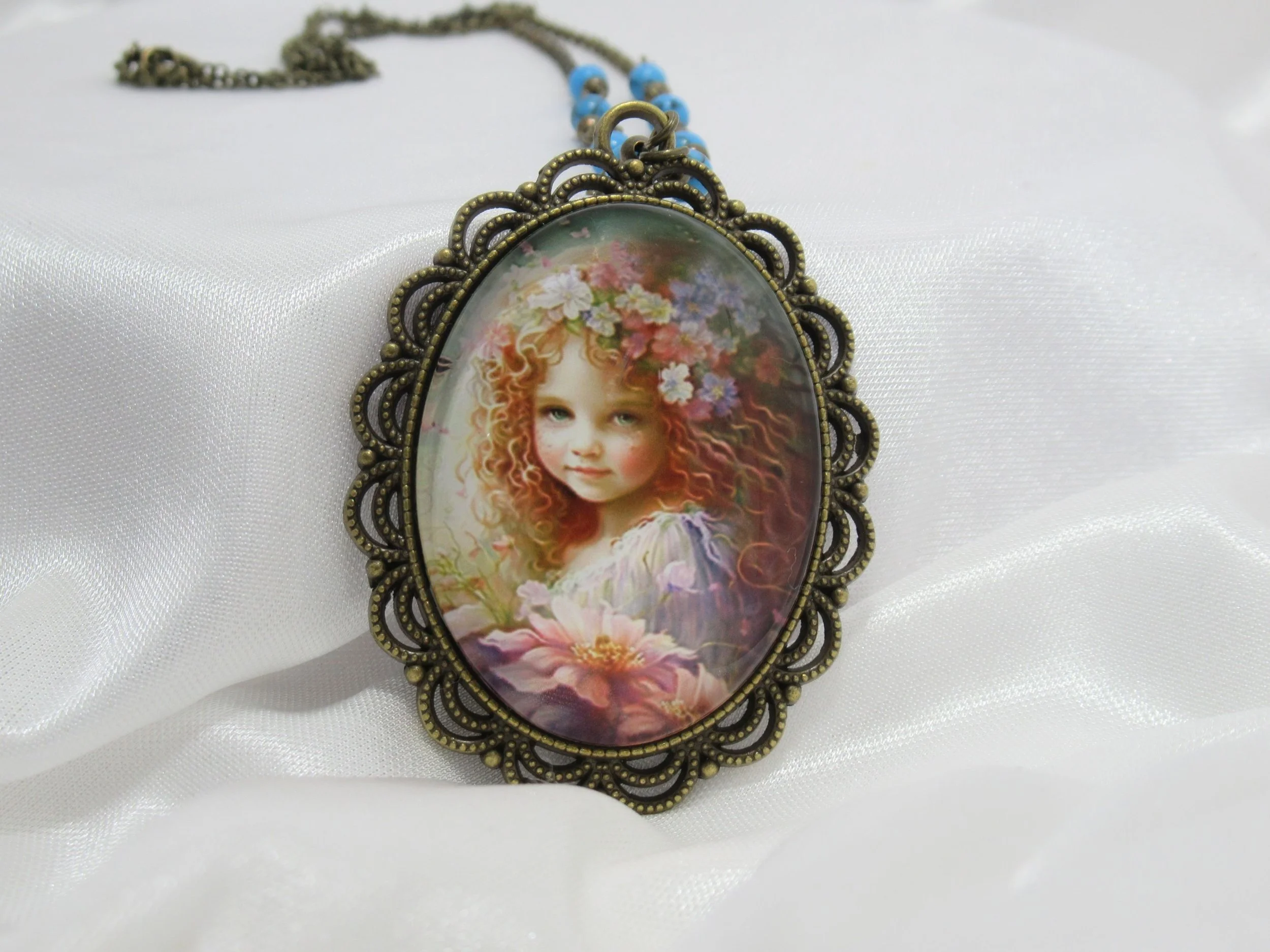 Handcrafted Vintage Inspired Cameo Fairy Girl Ethereal Turquoise Shabby Chic Necklace