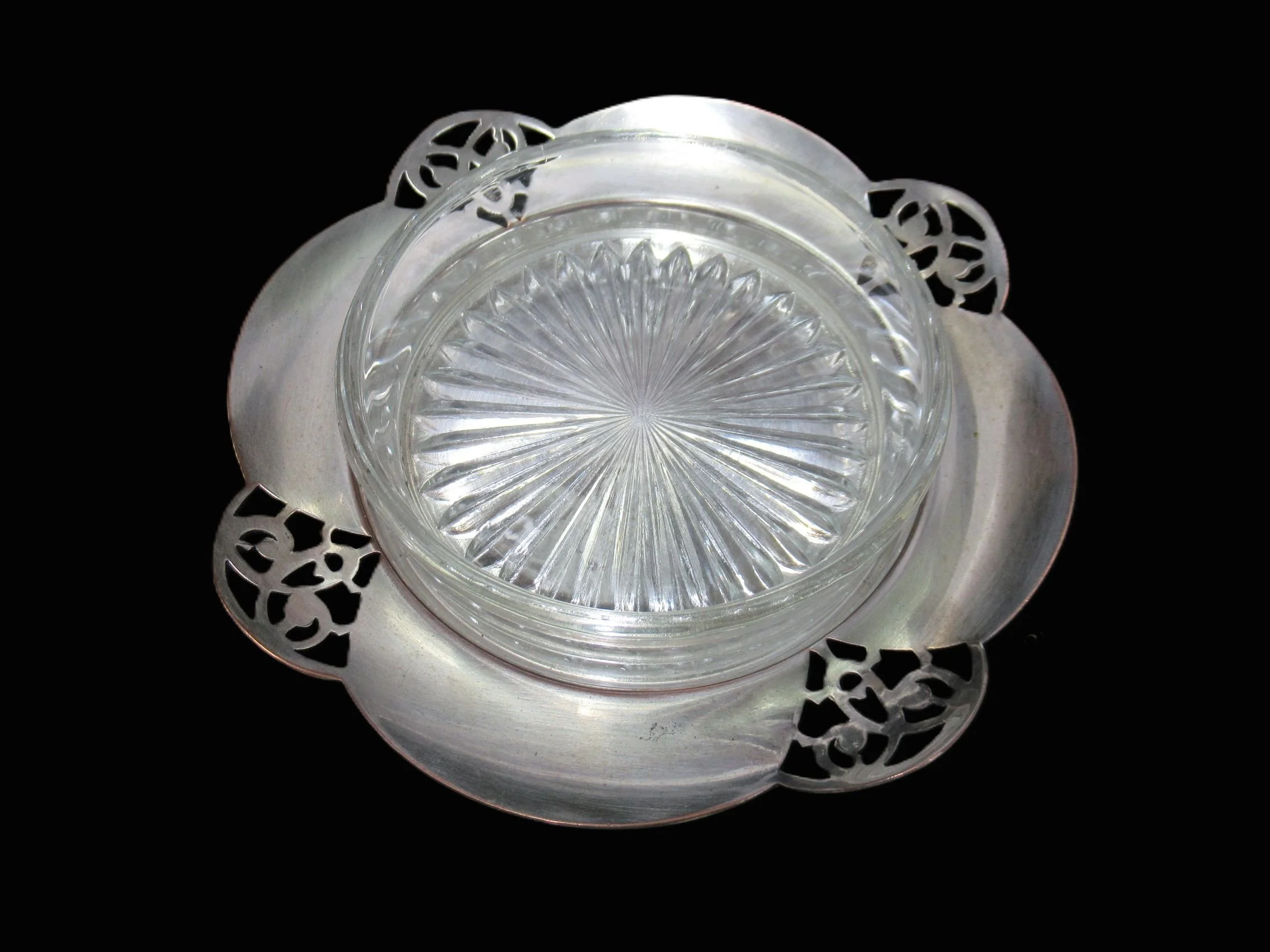 Rosies Vintage and Nik Naks Vintage Art Deco Paramount Lovelace Triple Plate Silver With Glass Insert Tableware