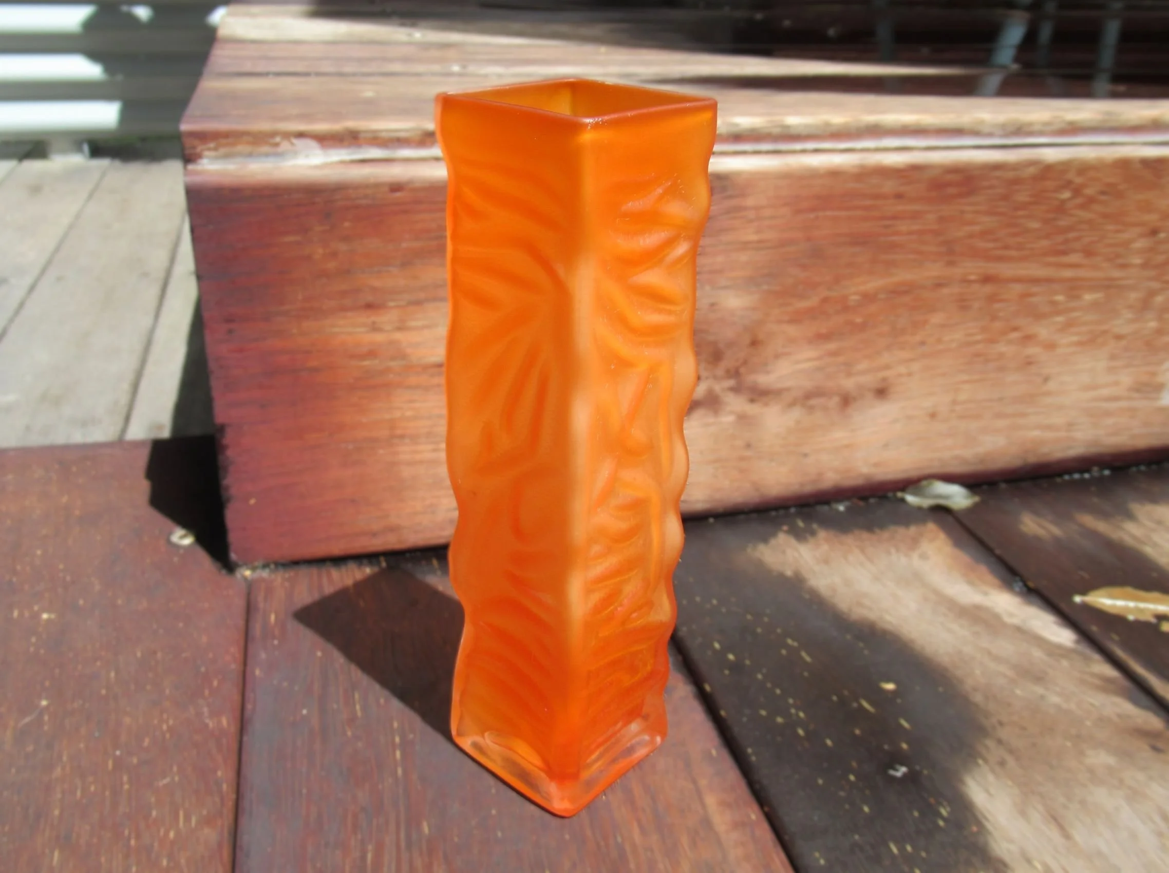 Rosies Vintage and Nik Naks Vintage Mid -Century Tajima Art Glass Textured Tangerine Cased Glass Vase Japan