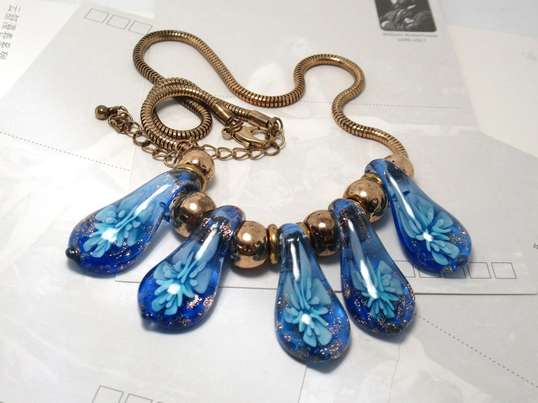 Rosies Vintage and Nik Naks Vintage 1980s Murano Blue Glass Necklace & Earrings -Sold Separately.