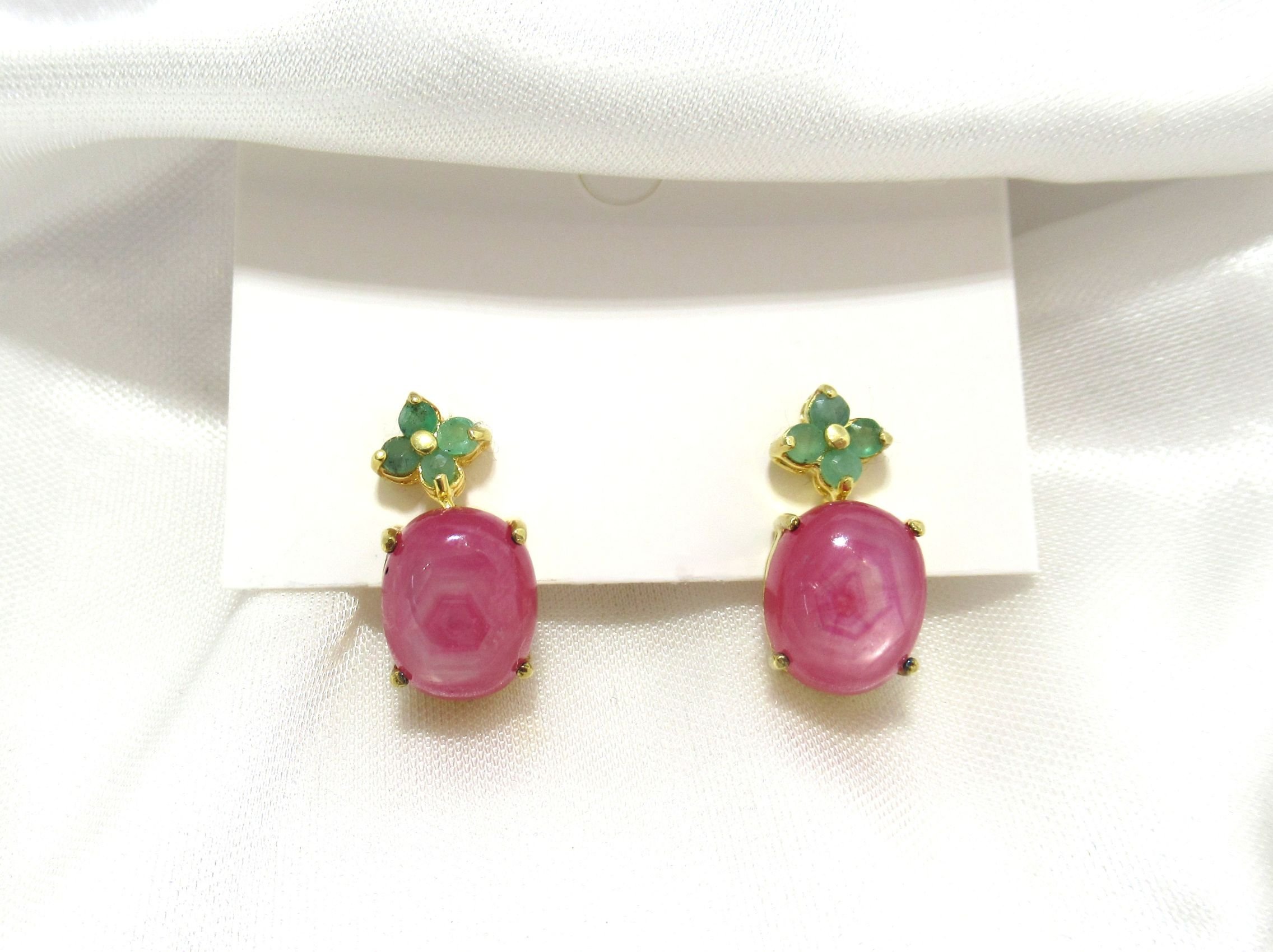 925 Sterling Silver 14K Yellow Gold Plated Ruby Emerald Gemstone Stud Earrings Fine Jewellery.