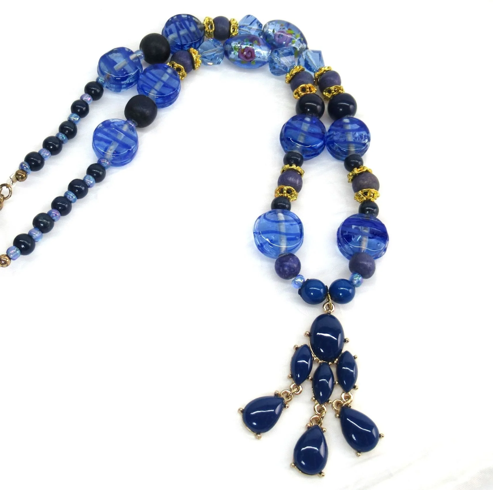 Venetian Blue Lampwork Glass Beaded Necklace | Rosie's Vtg & Nik Naks