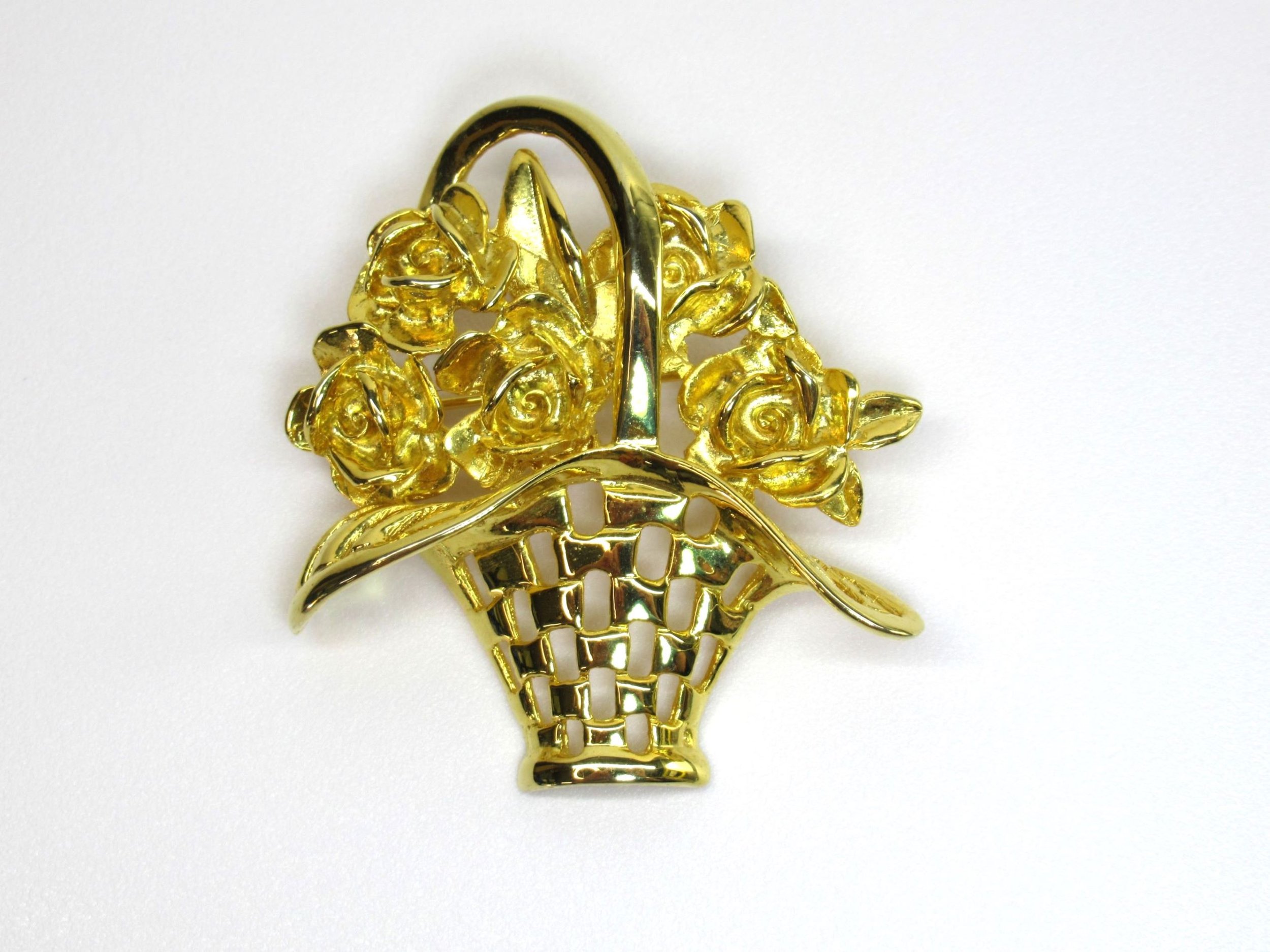 Rosies Vintage and Nik Naks Vintage Gold Brooch Flower Basket 1980s