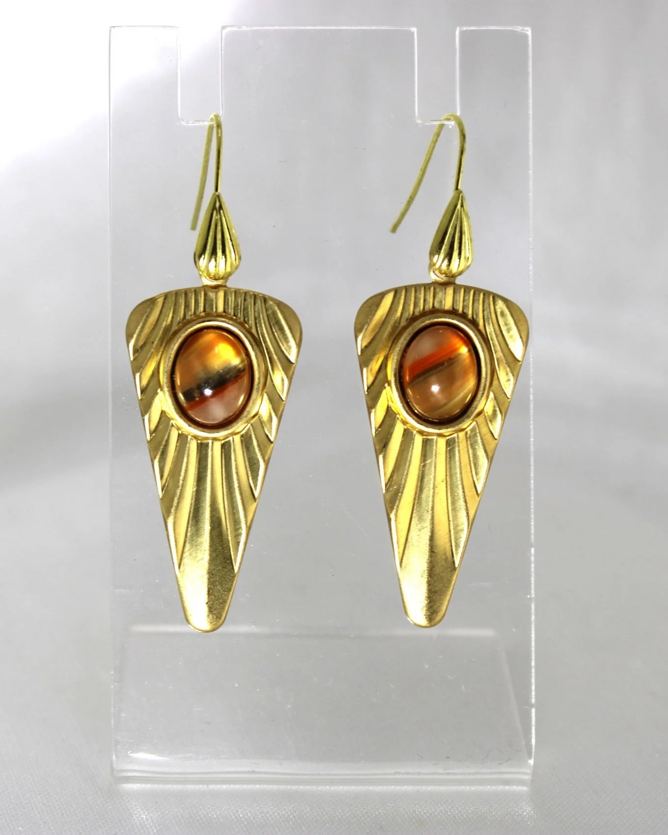 Rosies Vintage & Nik Naks Handcrafted Gold Brass Art Deco Earrings With Vintage Turquoise Glass Stones