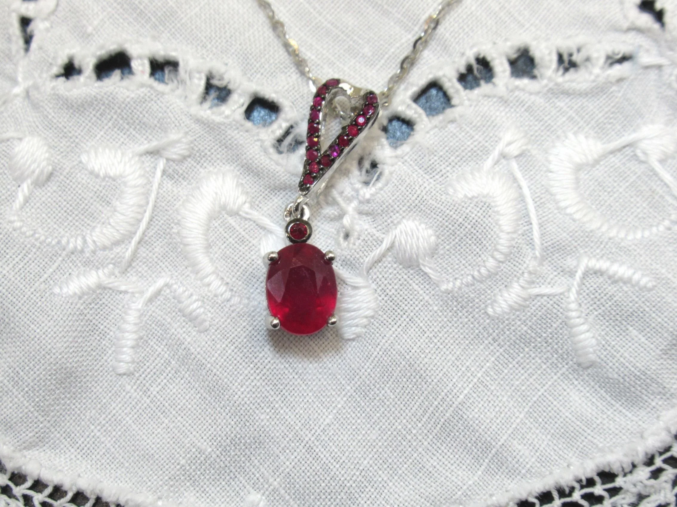 Sterling Silver 925 Red Ruby 8 x 6 mm Necklace Natural Gemstone Fine Jewellery.