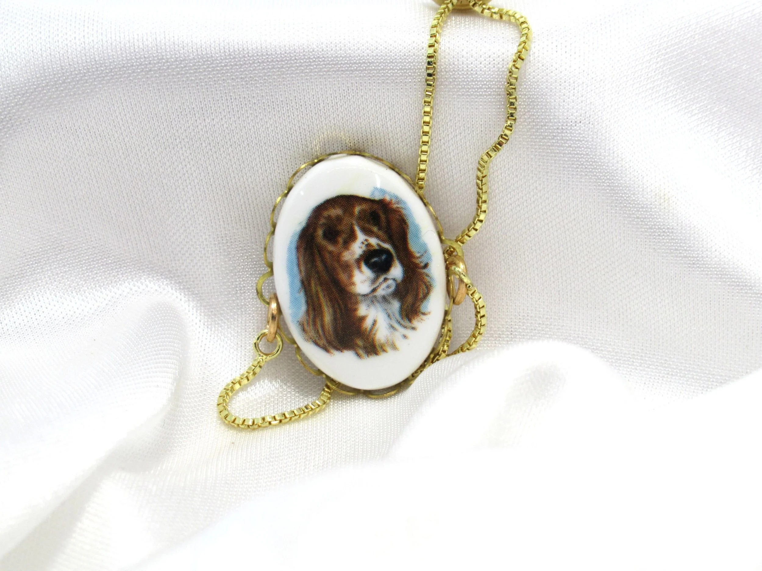Handcrafted Springer Spaniel Dog Cameo Slider Gold Bracelet Old New