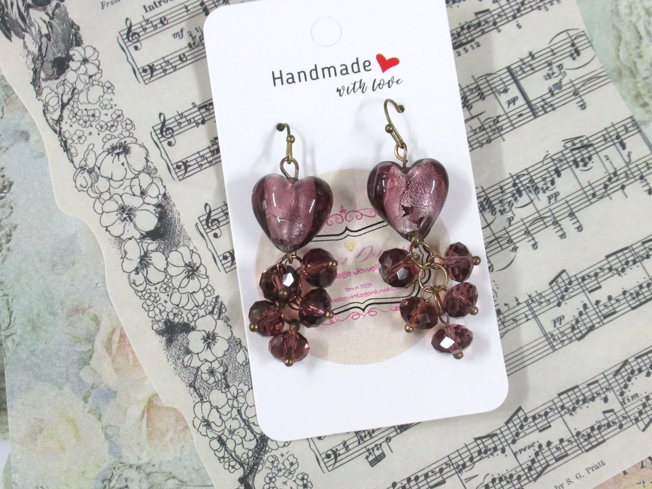 Rosies Vintage and Nik Naks Vintage Venetian Glass Heart 1980s Chandelier Cluster Earrings
