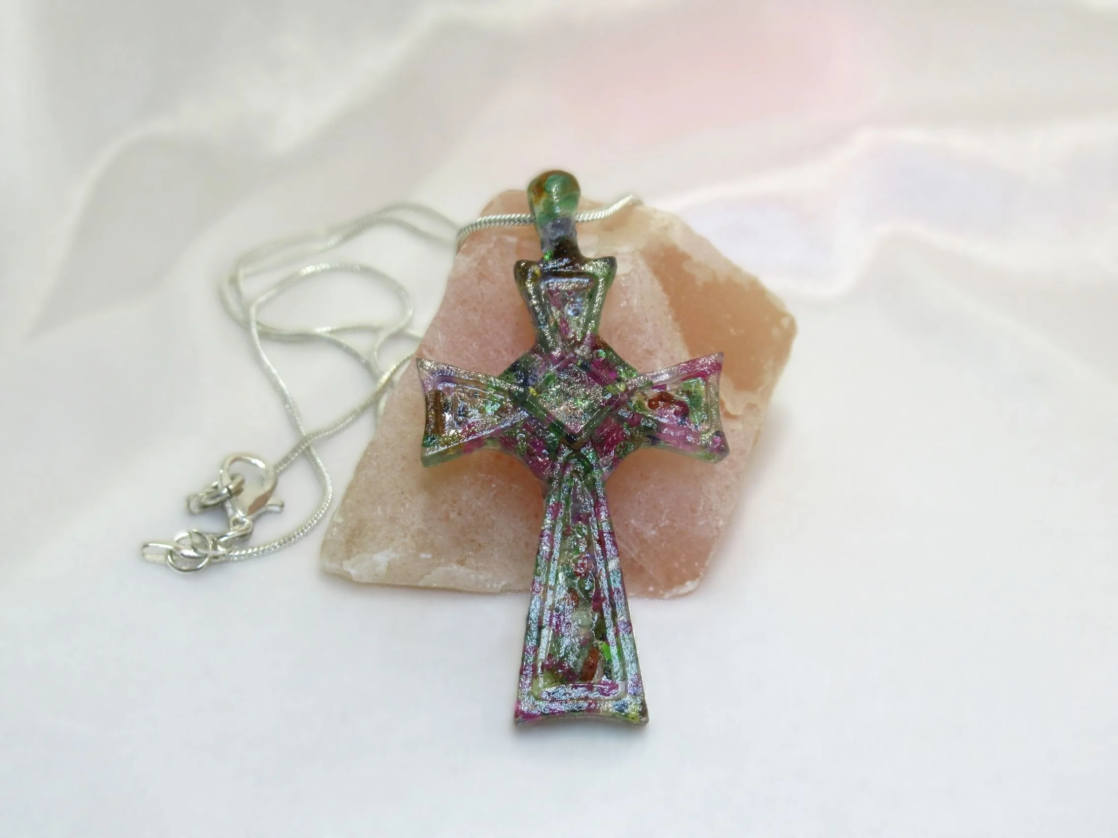 Rosies Vintage and Nik Naks Unique Cross Pendant Necklace Natural Ruby Emerald Sapphire 22.28 CT Gemstone Fine Jewellery.