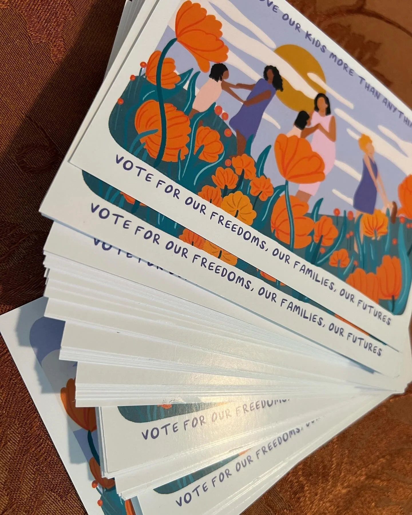 Postcards arrived late, so they&rsquo;re going out late, but hoping they still reach voters in time! #vote2024