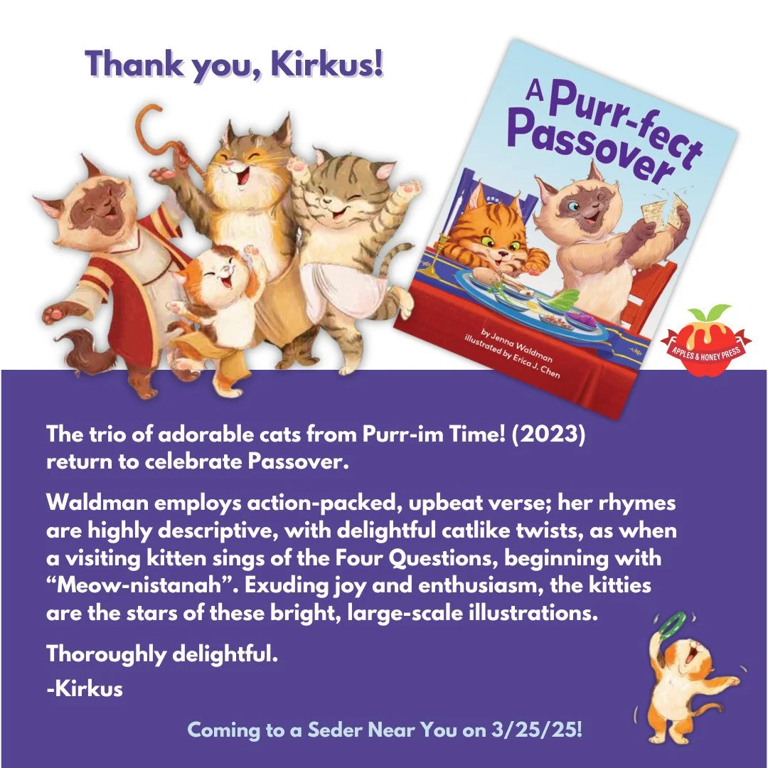 Thrilled for these kind words from @kirkus_reviews about A Purr-fect Passover 😻 I'm so happy to have this worked on another book with the fabulous @art_by_ejc 🤩

@applesandhoneypress
