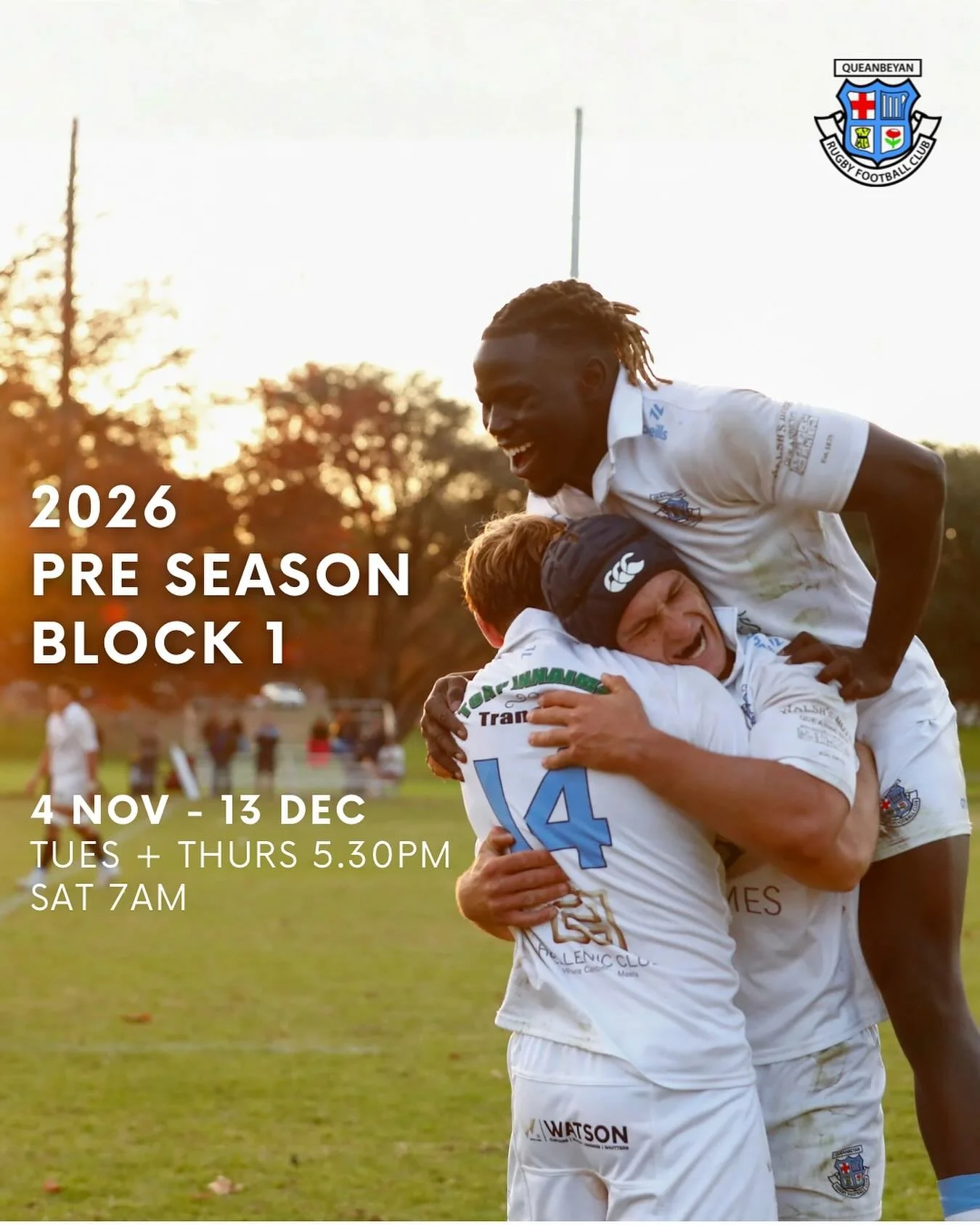 Pre-Season 2026 - Starting Tuesday 4 November.&nbsp;
Sessions will the run for 6 weeks on Tuesday and Thursdays at 5:30pm and Saturday at 7am.

Free 2026 rego for those who complete all sessions &amp; free pre-season singlet for any player who comple